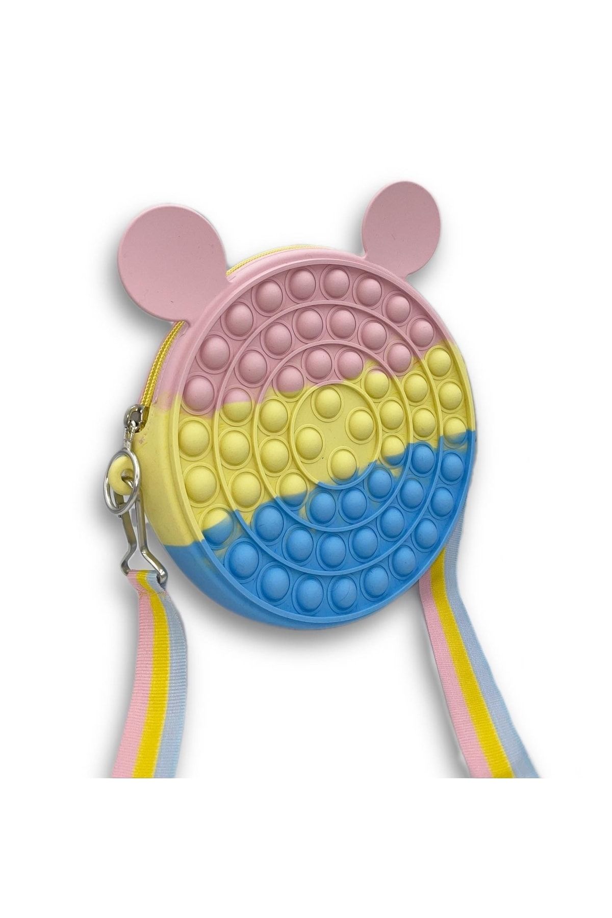 Yuvarlak Çanta Rainbow & Pastel Renk 2'li Set Pop It Push Bubble Eğitici Oyuncak Poptube