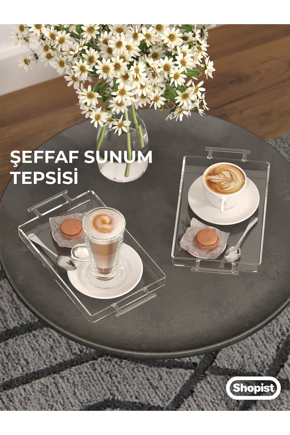 Pleksiglas Seffaf Dekoratif Sunum Tepsisi Şeffaf Tepsi 14*22cm 1 Adet Tutacakli
