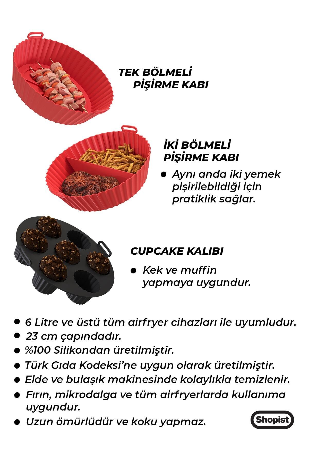 Xl-xxl Airfryer Ustası 3'lü Pişirme Seti Silikon Kırmızı Airfryer Pişirme Kağıdı 6litre Ve Üzeri