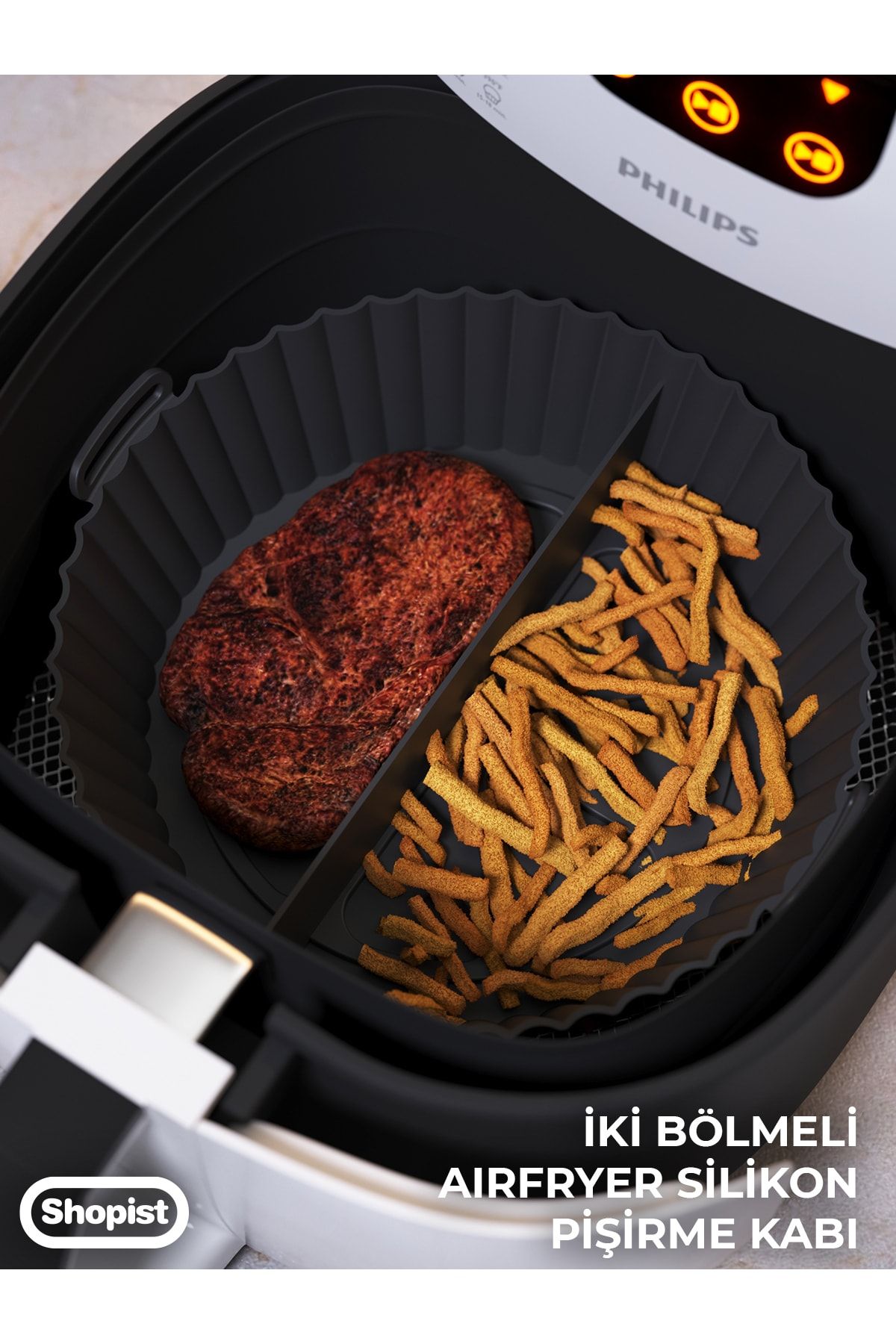 Airfryer 2 Bölmeli Pişirme Kabı Siyah Renk - Airfryer Pişirme Kağıdı Silikon Aksesuar - Bpa Free