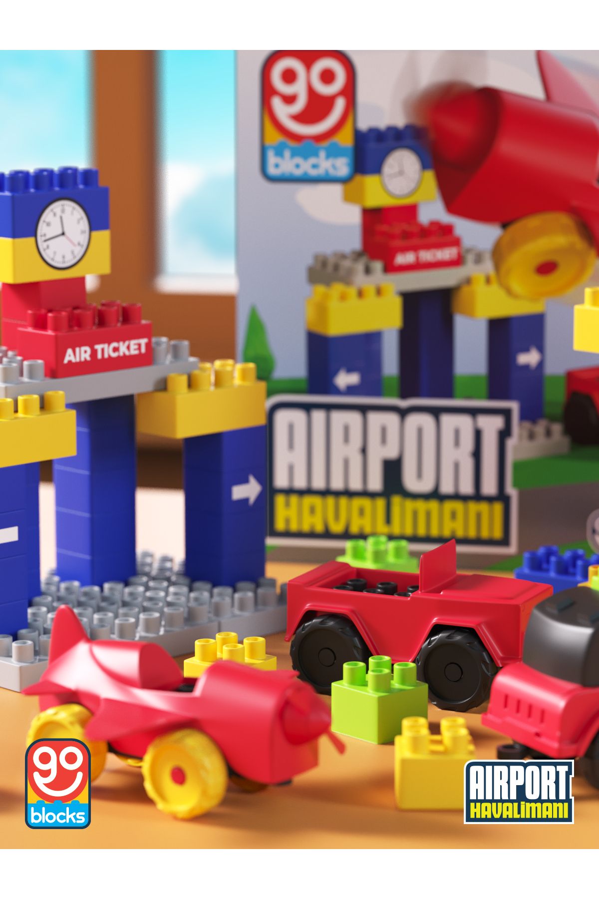 Go Blocks Airport 100 Parça Yapı Blok Seti Yapı Oyuncakları Mega Blok