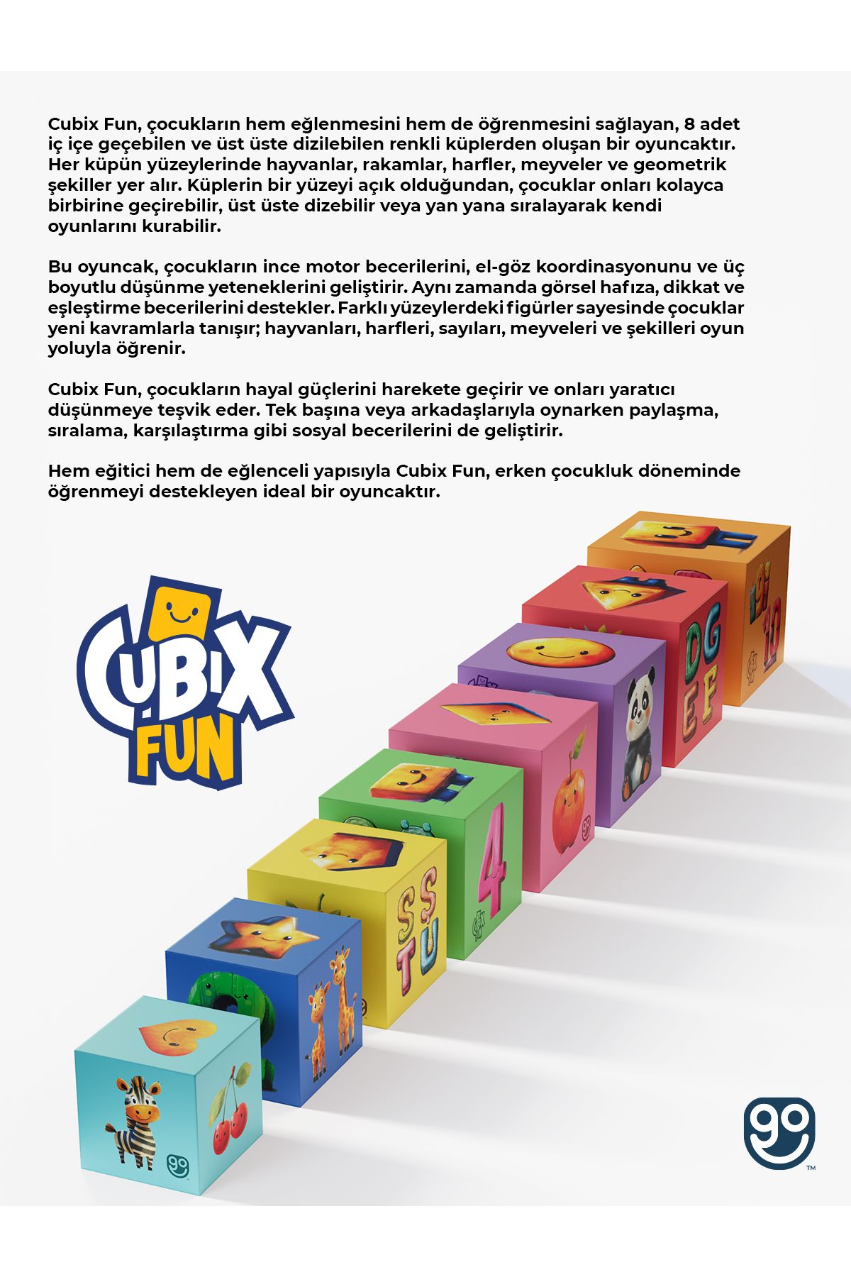 Cubix Fun İstifleme Kutuları Kaba Motor Becerisi Geliştirici Eğitici Denge Kule Oyuncağı shopıist