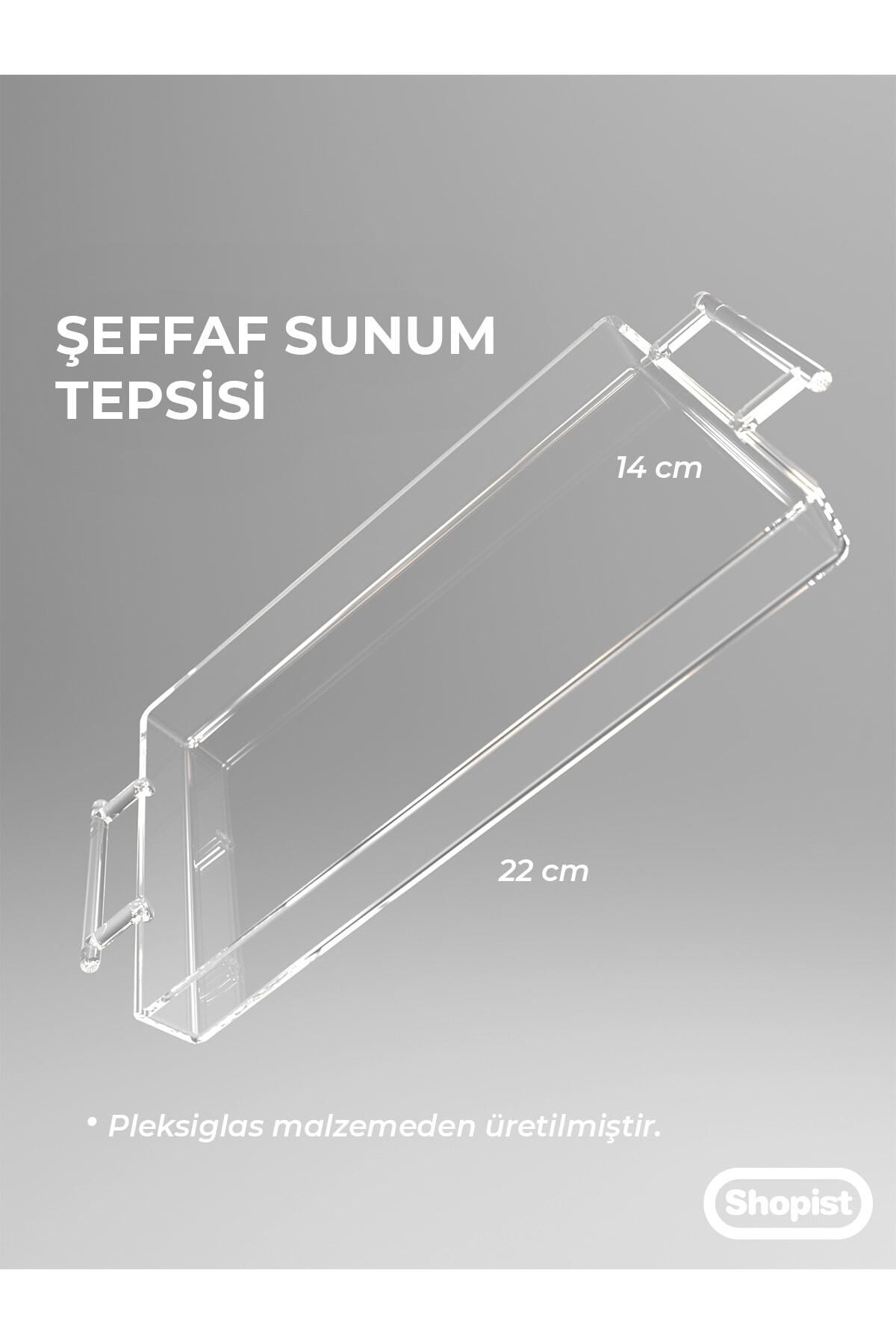 Pleksiglas Seffaf Dekoratif Sunum Tepsisi Şeffaf Tepsi 14*22cm 1 Adet Tutacakli