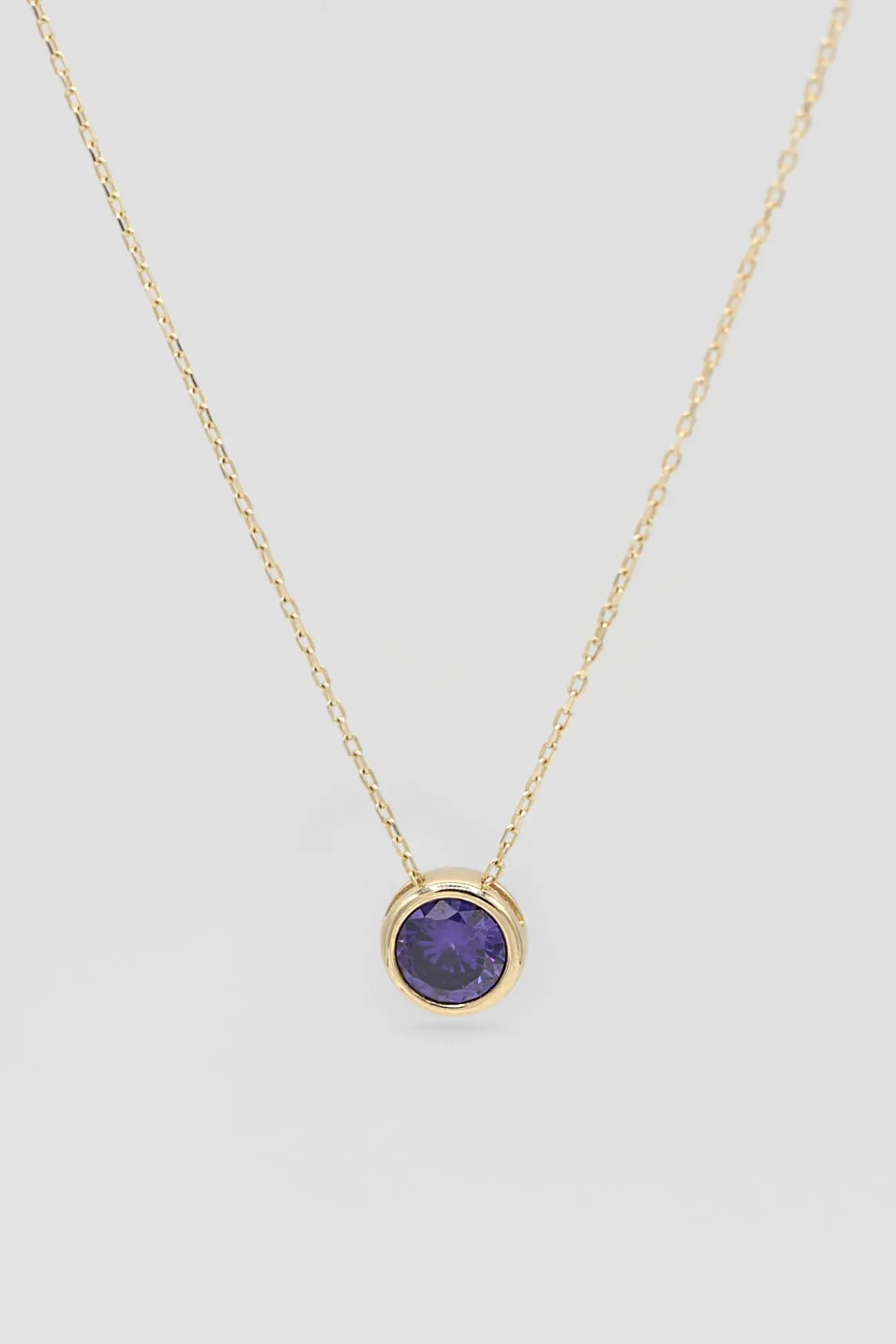 14 Ayar Altın Mor Taşlı Minimal Kolye