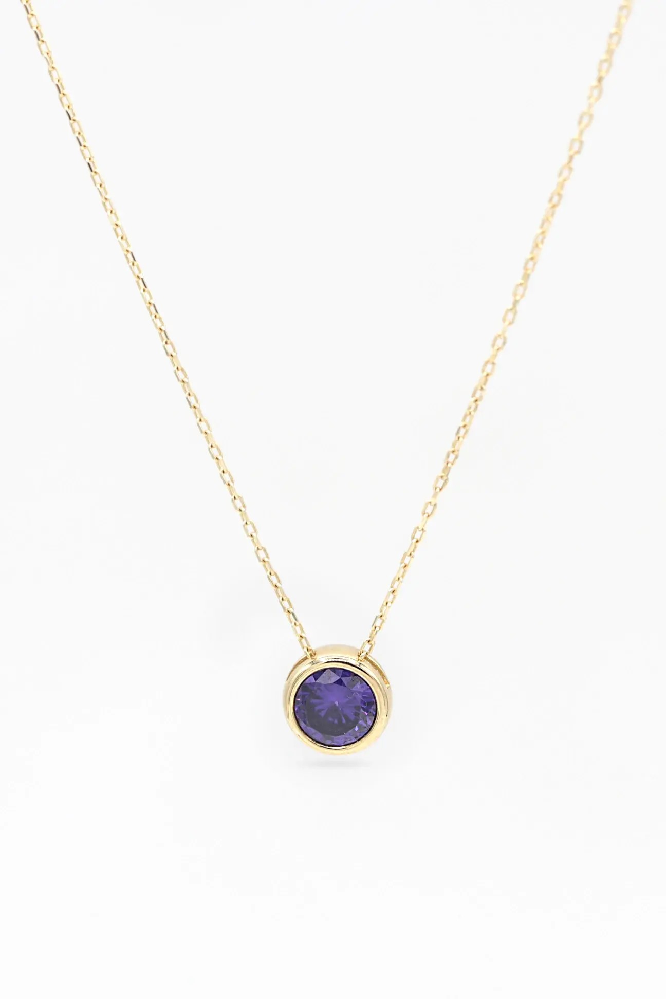 14 Ayar Altın Mor Taşlı Minimal Kolye
