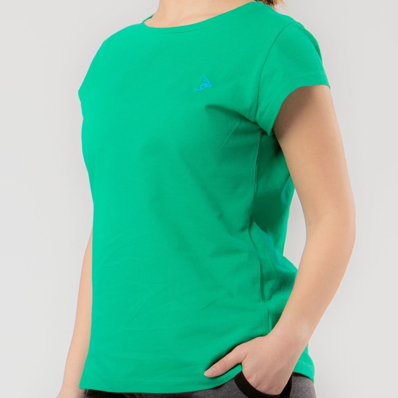 Kadın Yeşil Pike Kısa Kollu Basic Tişört
