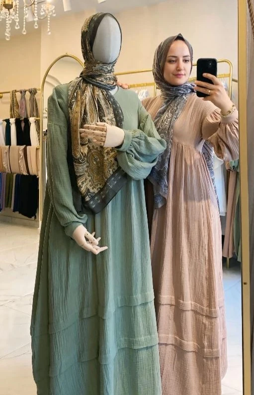 HÜMA MÜSLİN ELBİSE - NİL YEŞİLİ