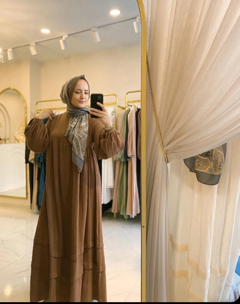 HÜMA MÜSLİN ELBİSE - ACI KAHVE