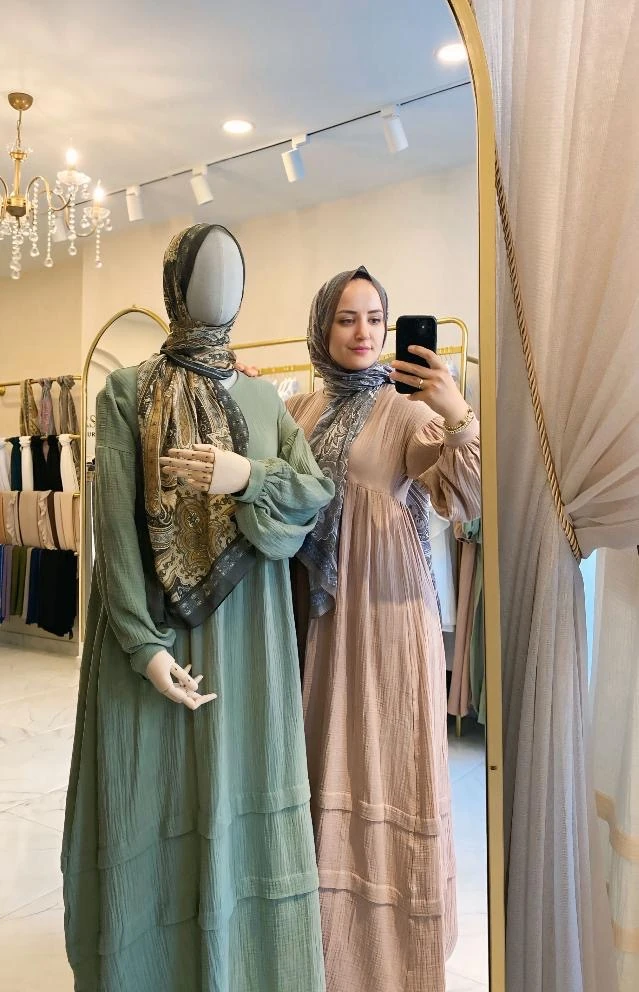 HÜMA MÜSLİN ELBİSE - VİZON