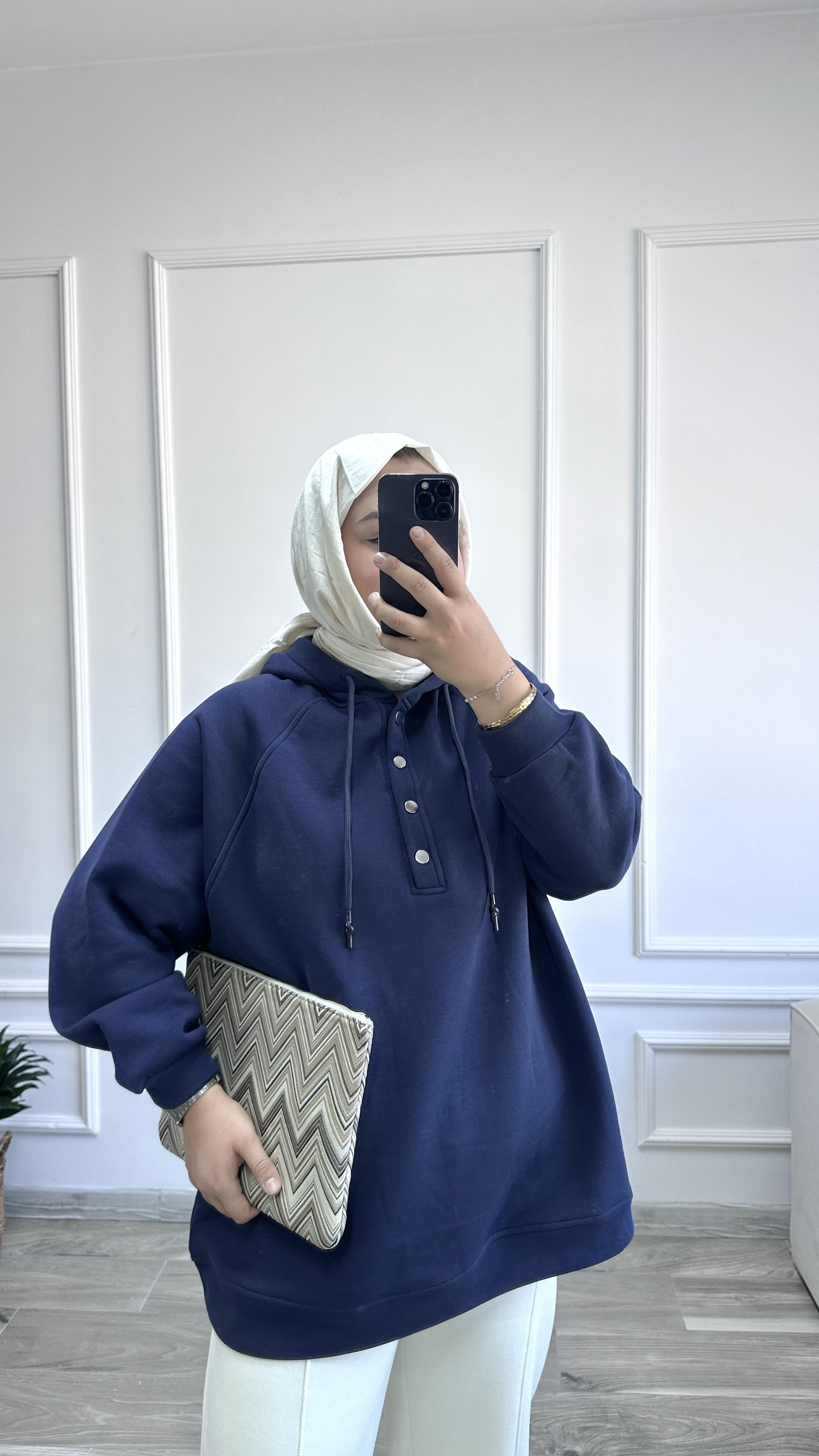 Çıtçıtlı Sweat - LACİVERT