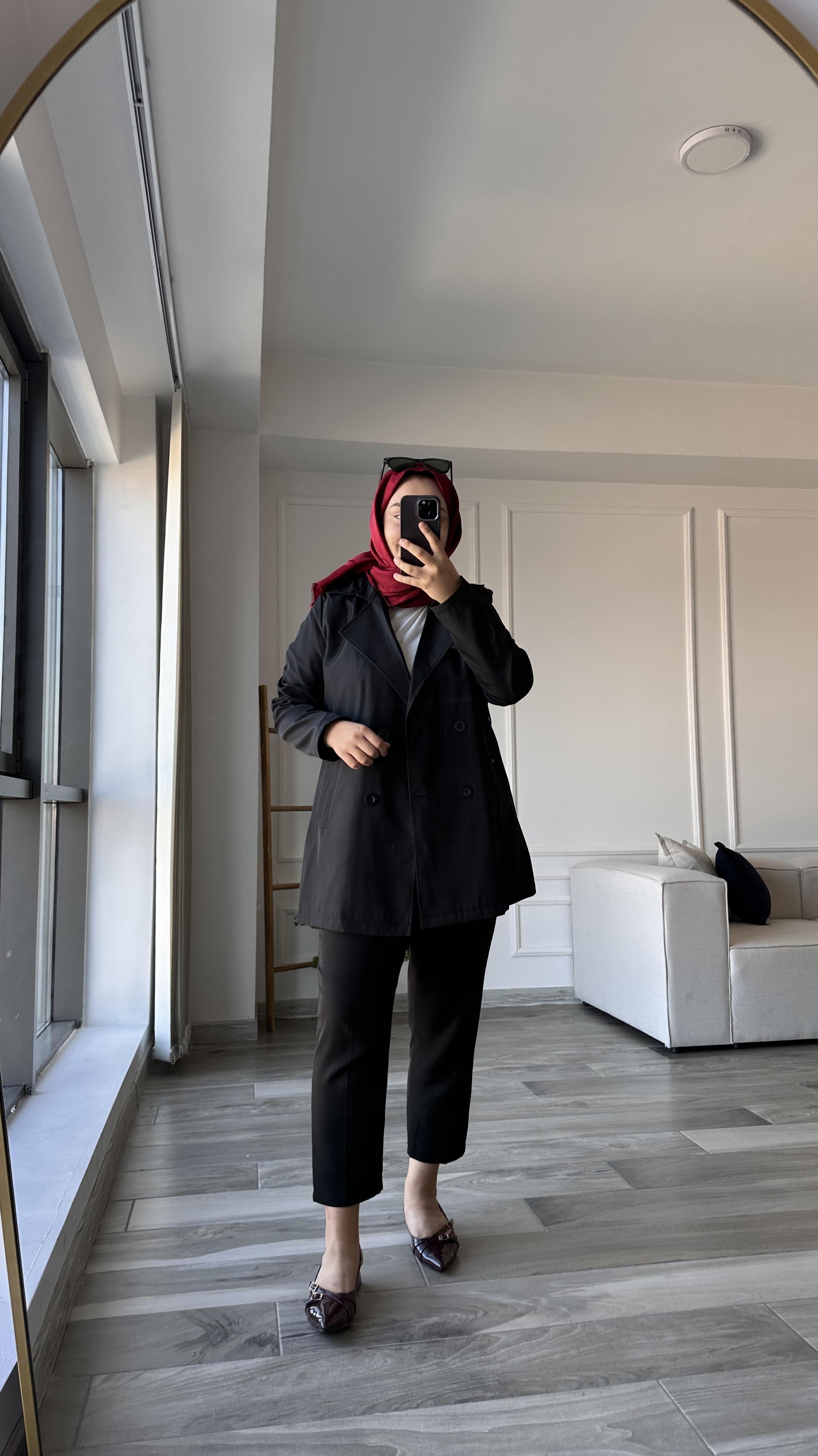 Kısa Trençkot-Siyah