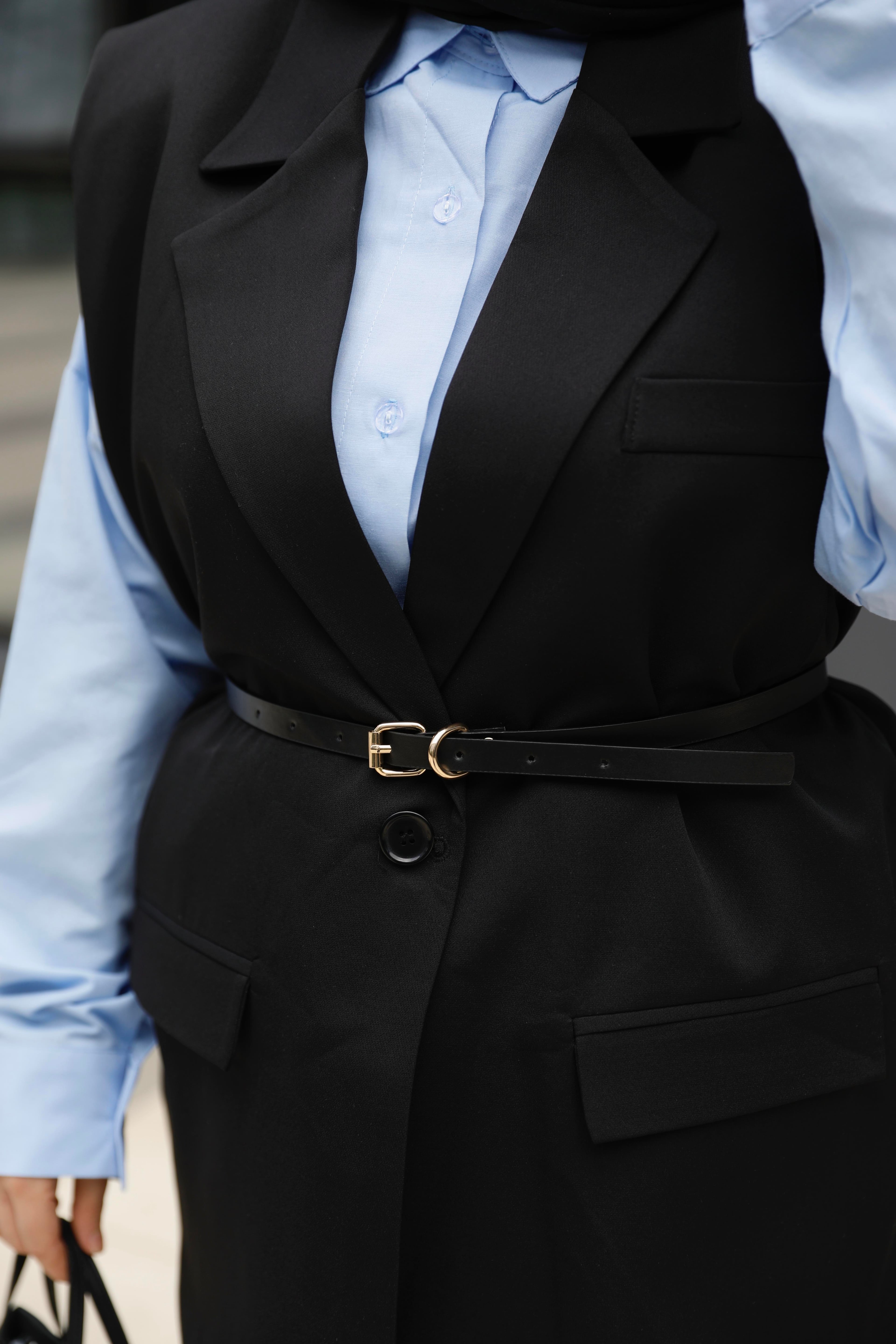 Blazer Yelek Kemerli-SİYAH