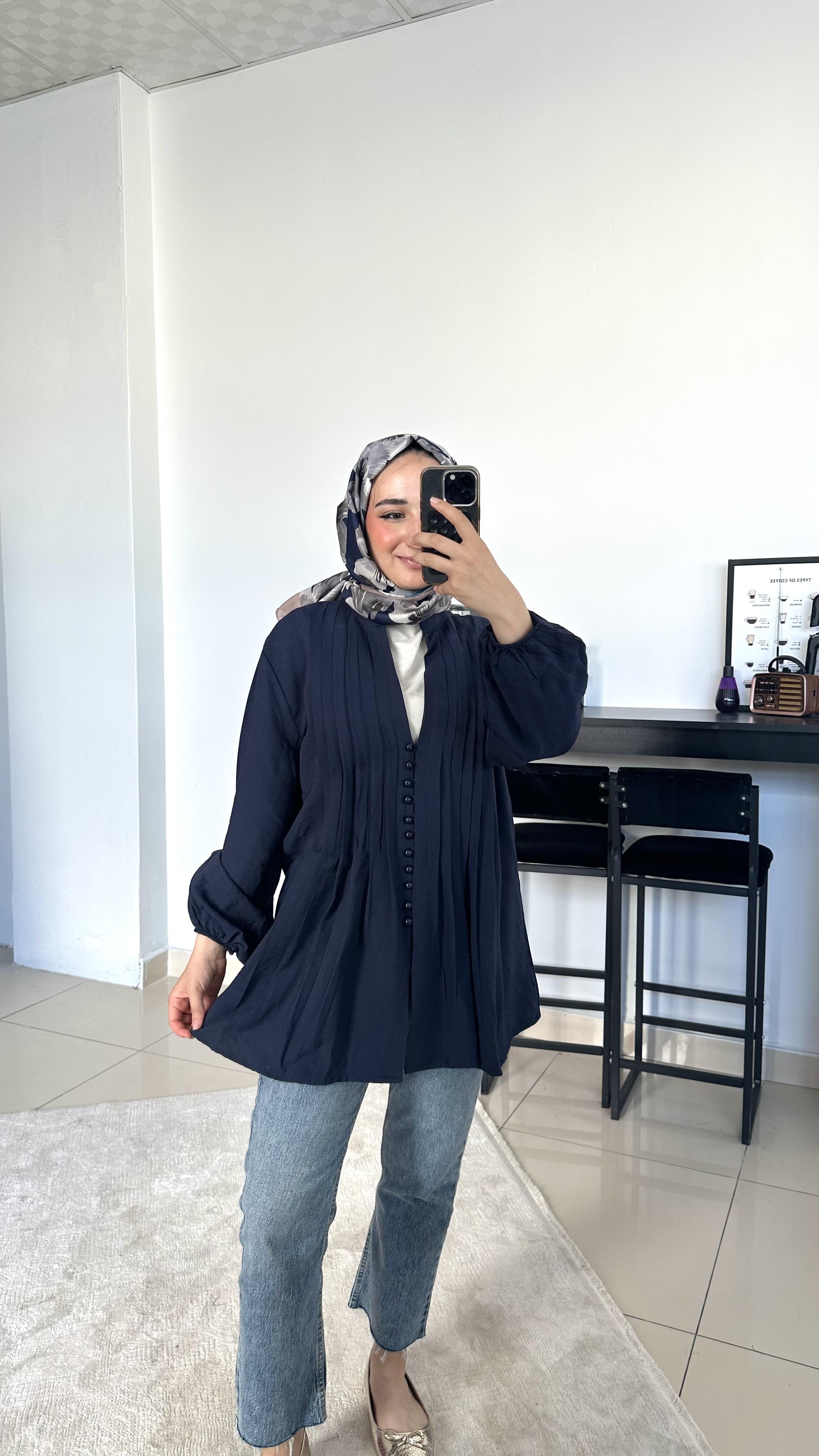Nervür detaylı gömlek-Lacivert