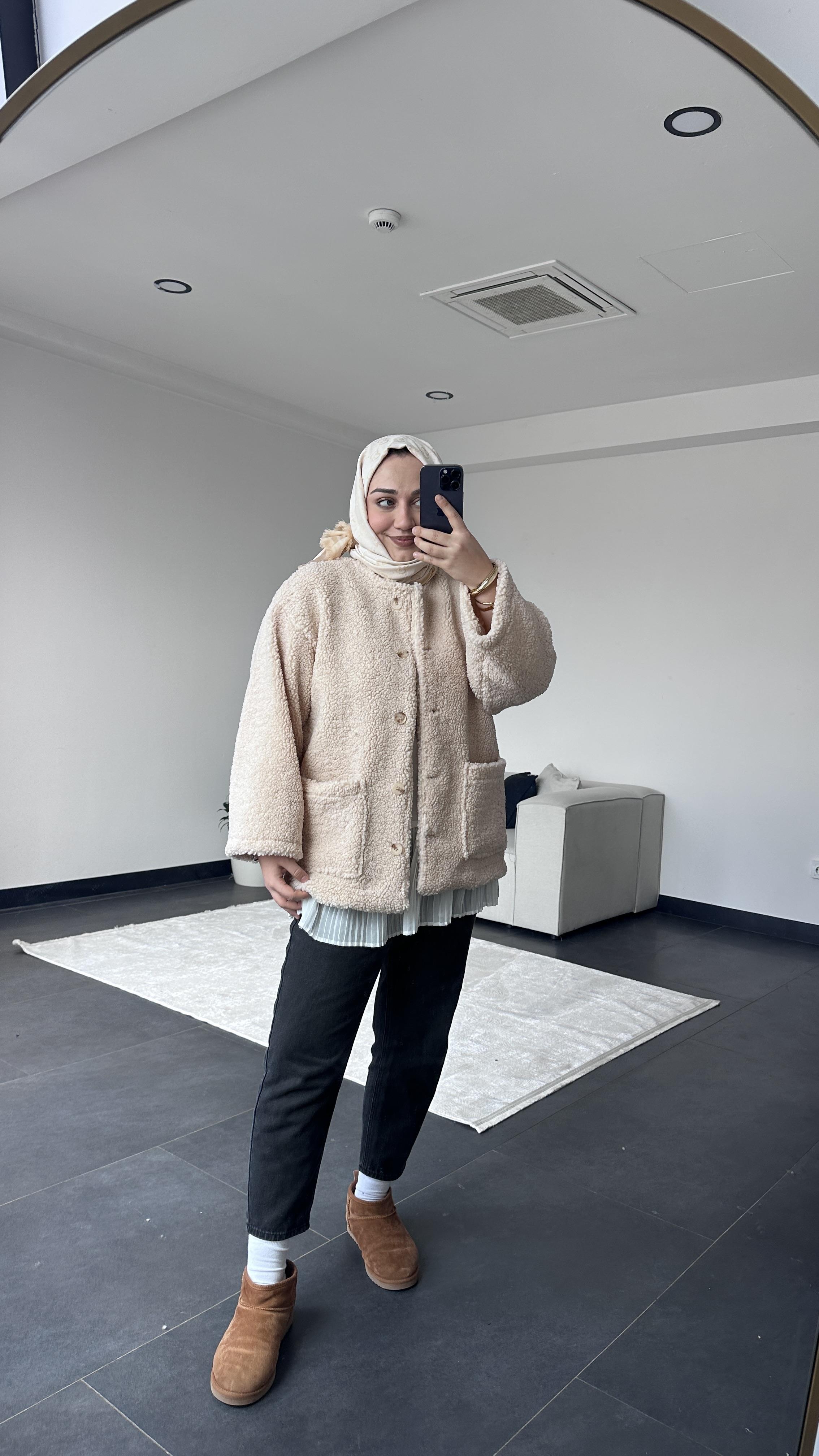 Teddy Peluş Ceket -Krem