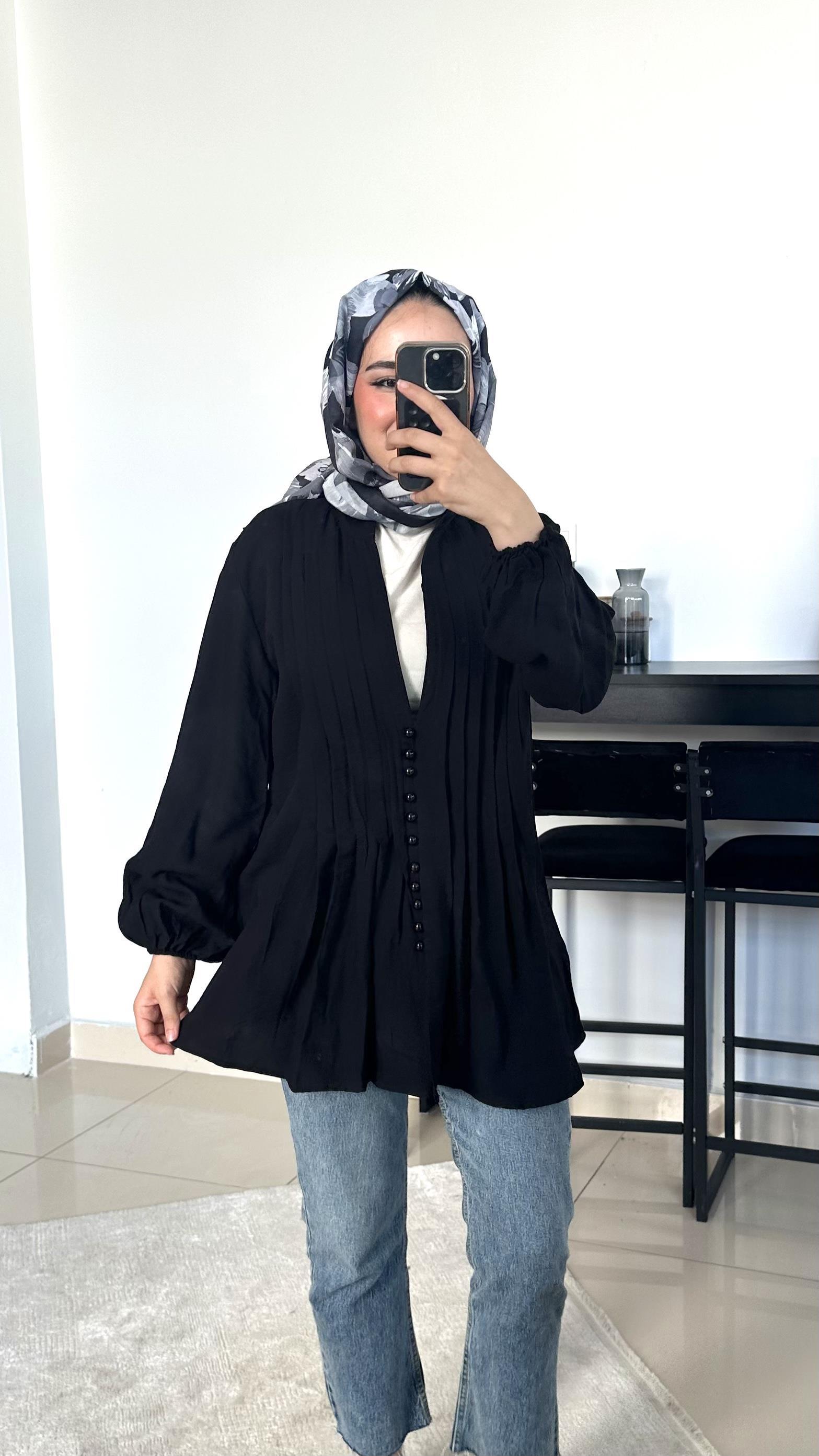 Nervür detaylı gömlek-Siyah