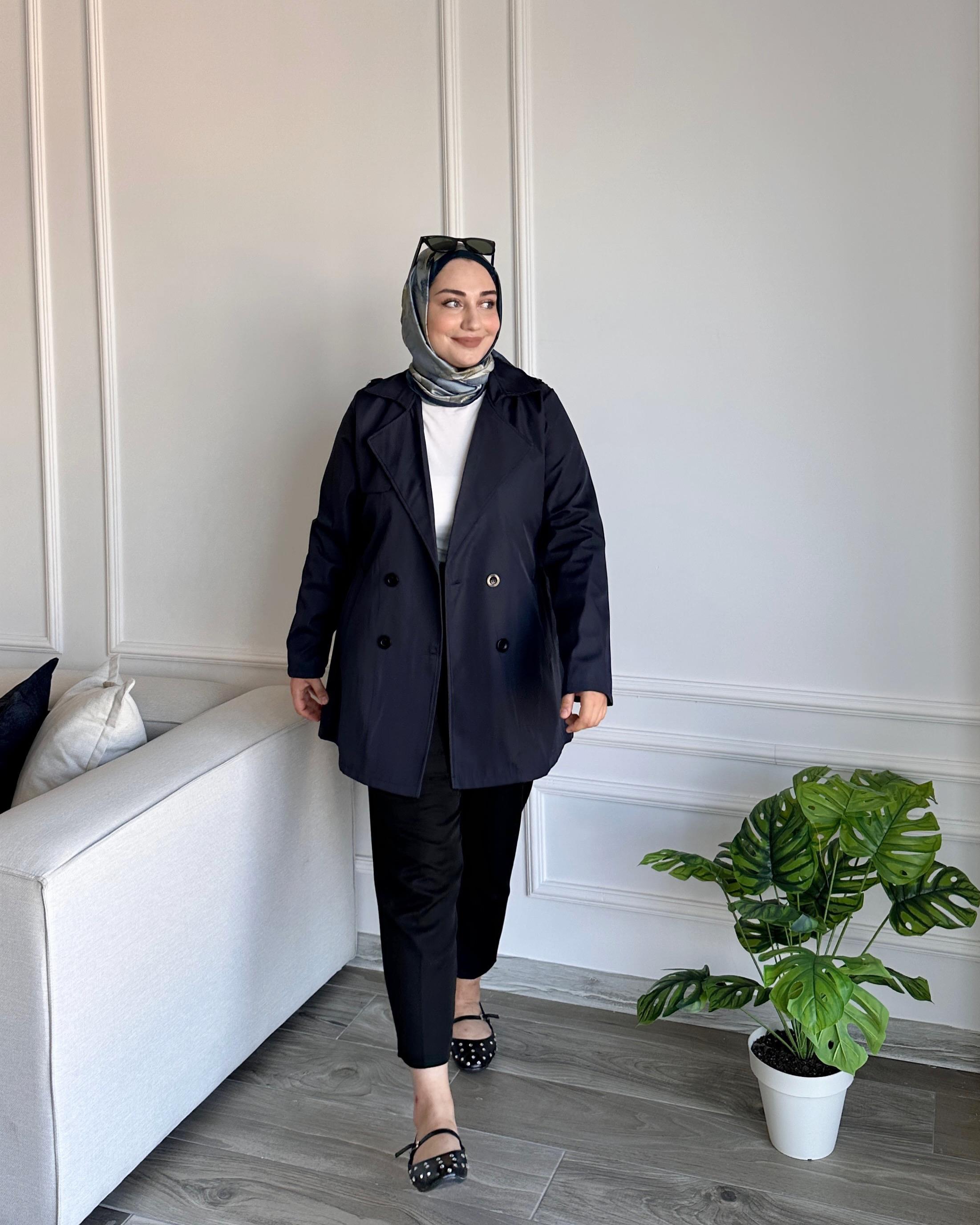 Kısa Trençkot-Lacivert