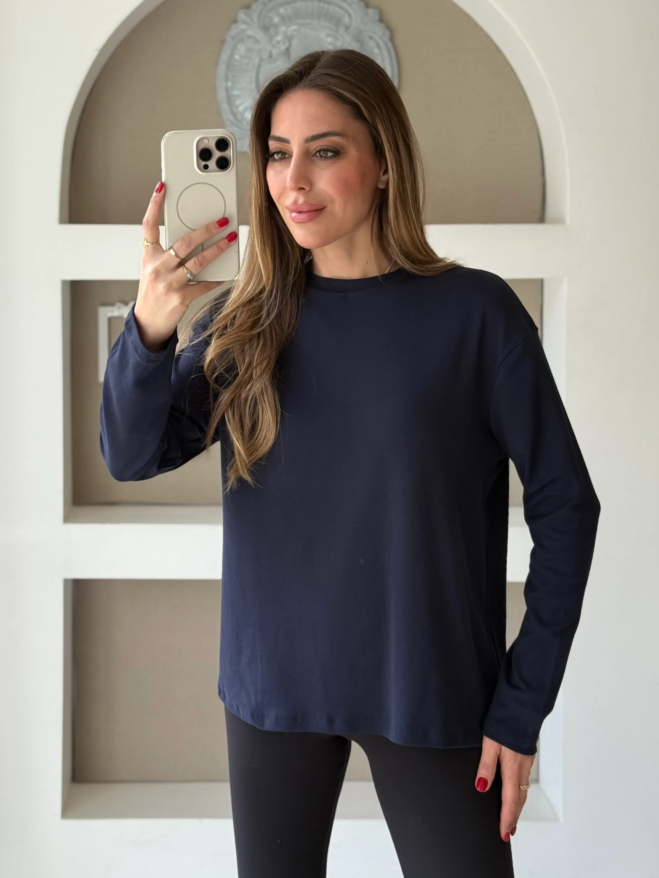 Uzun Kollu Basic Tshirt  - Lacivert