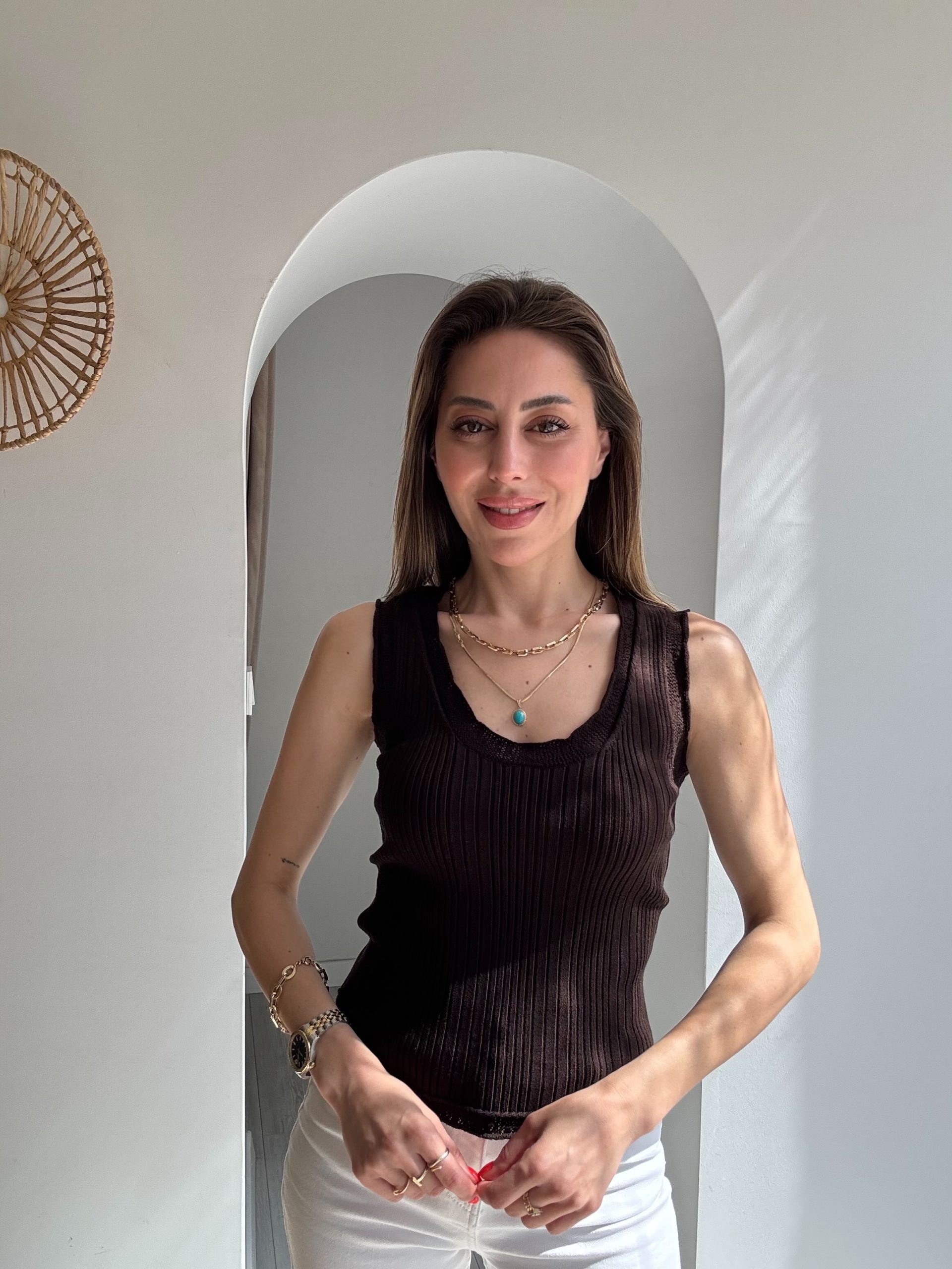 Dilvin Acı Kahve Fitilli İnce Dokulu Triko Bluz