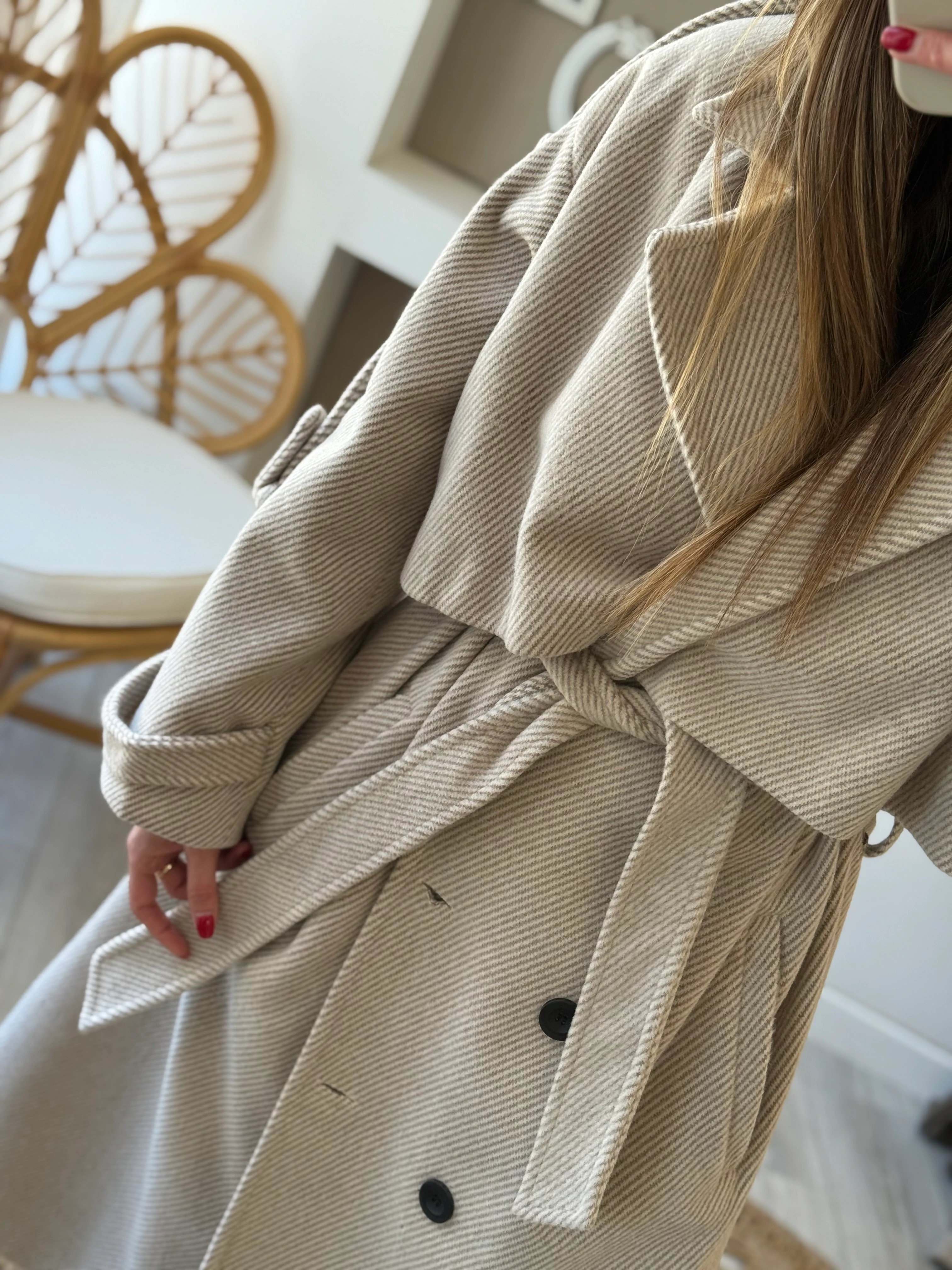 Balık Sırtı Desen Uzun Kaban