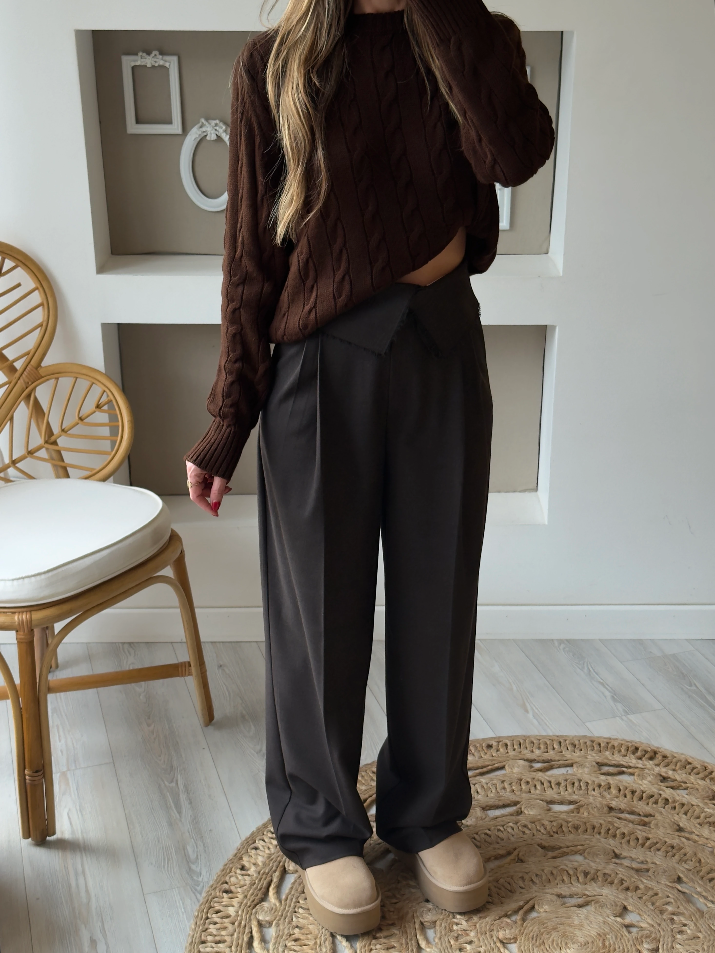 Bel Detaylı Palazzo Pantolon