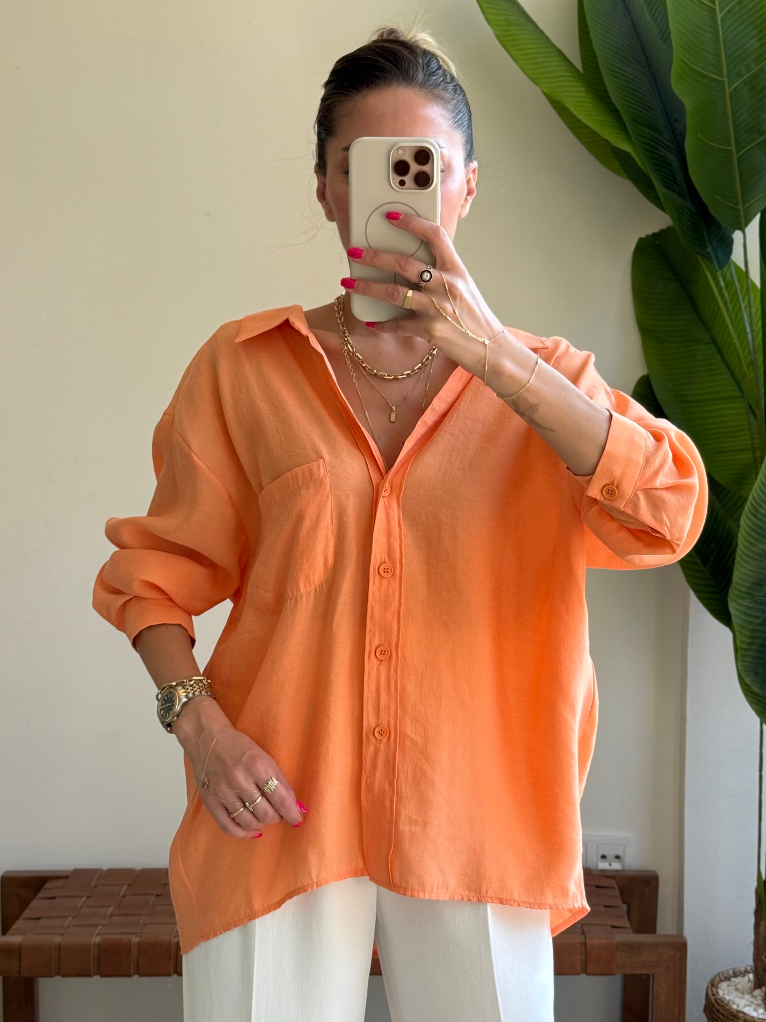 Oversize Tensel Gömlek - Turuncu