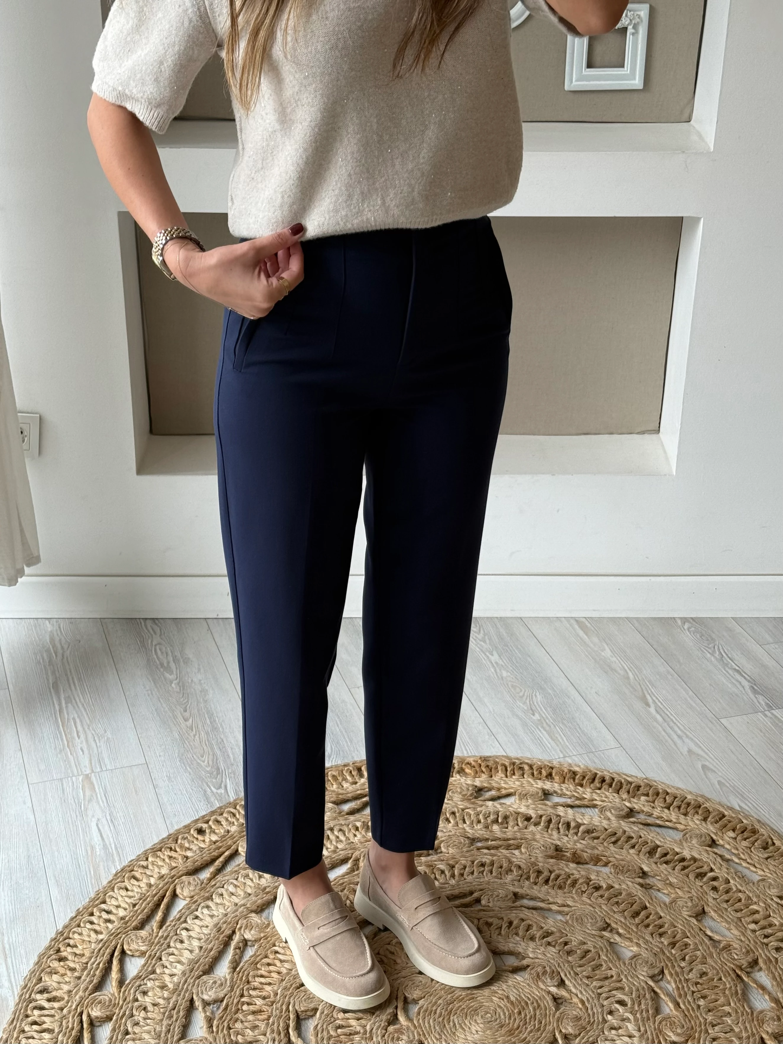 Yüksek Bel Flatolu Pantolon