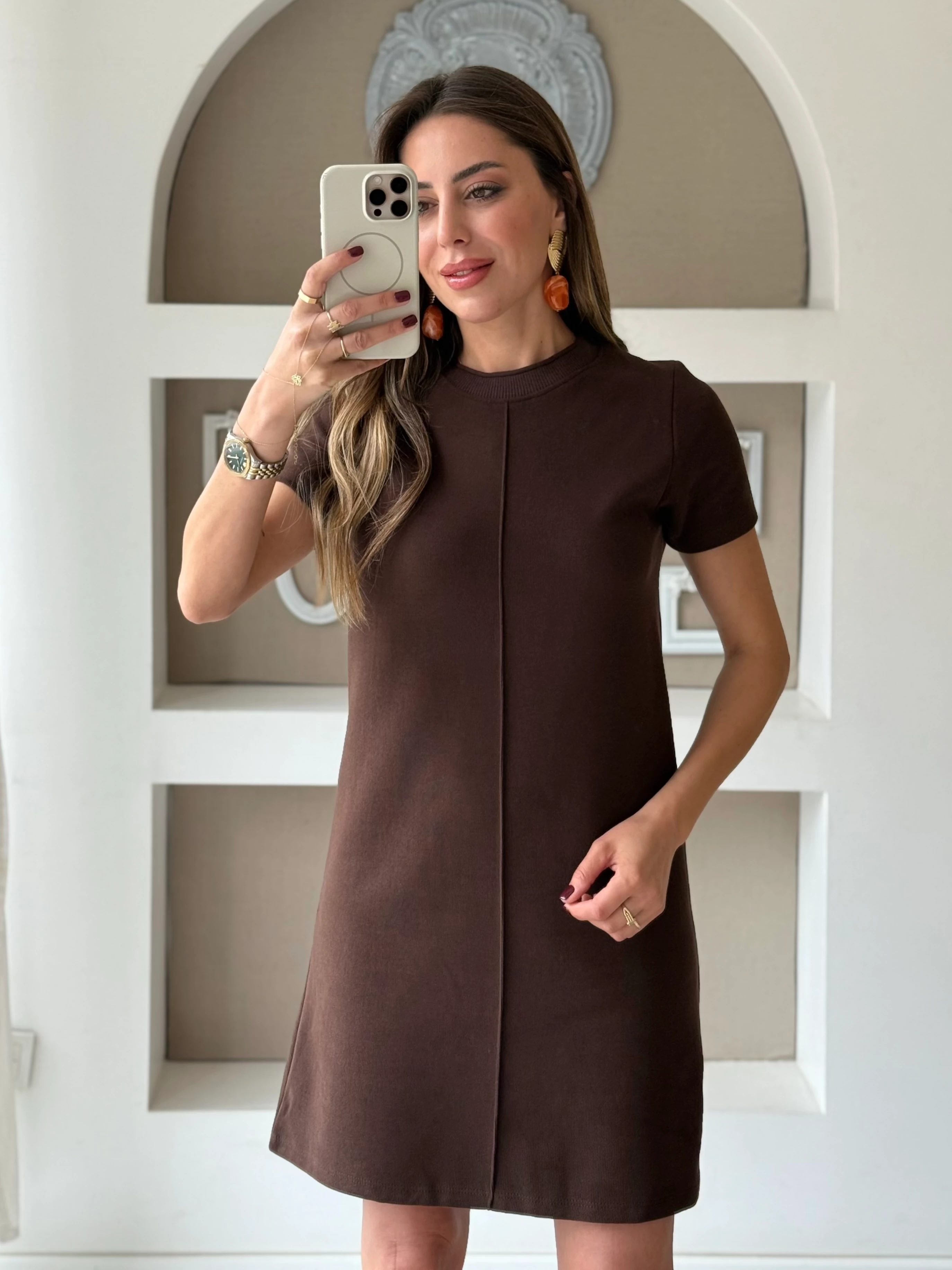 Örme Triko Kumaş Elbise - Acı Kahve