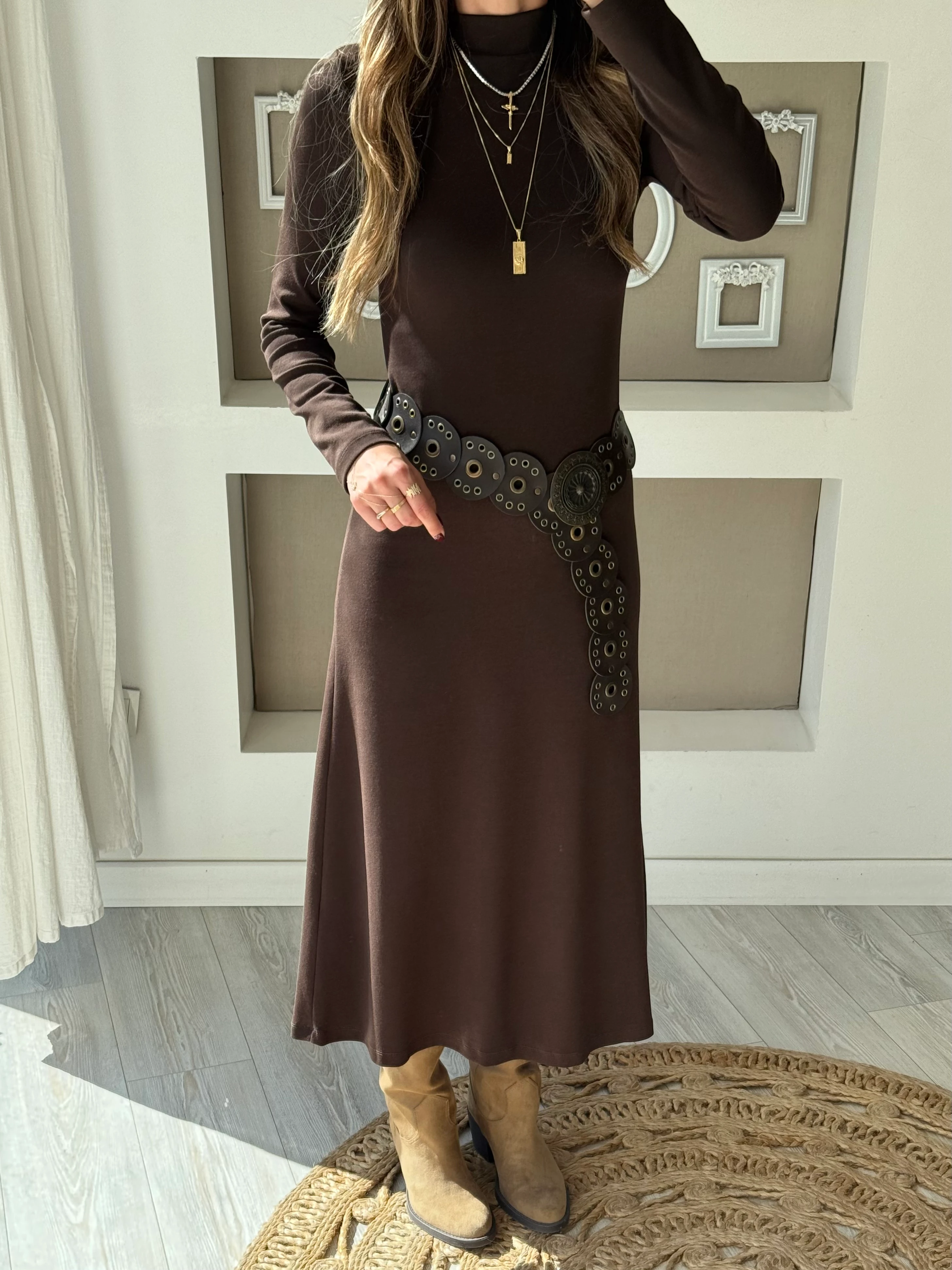 Dik Yaka Midi Boy Elbise