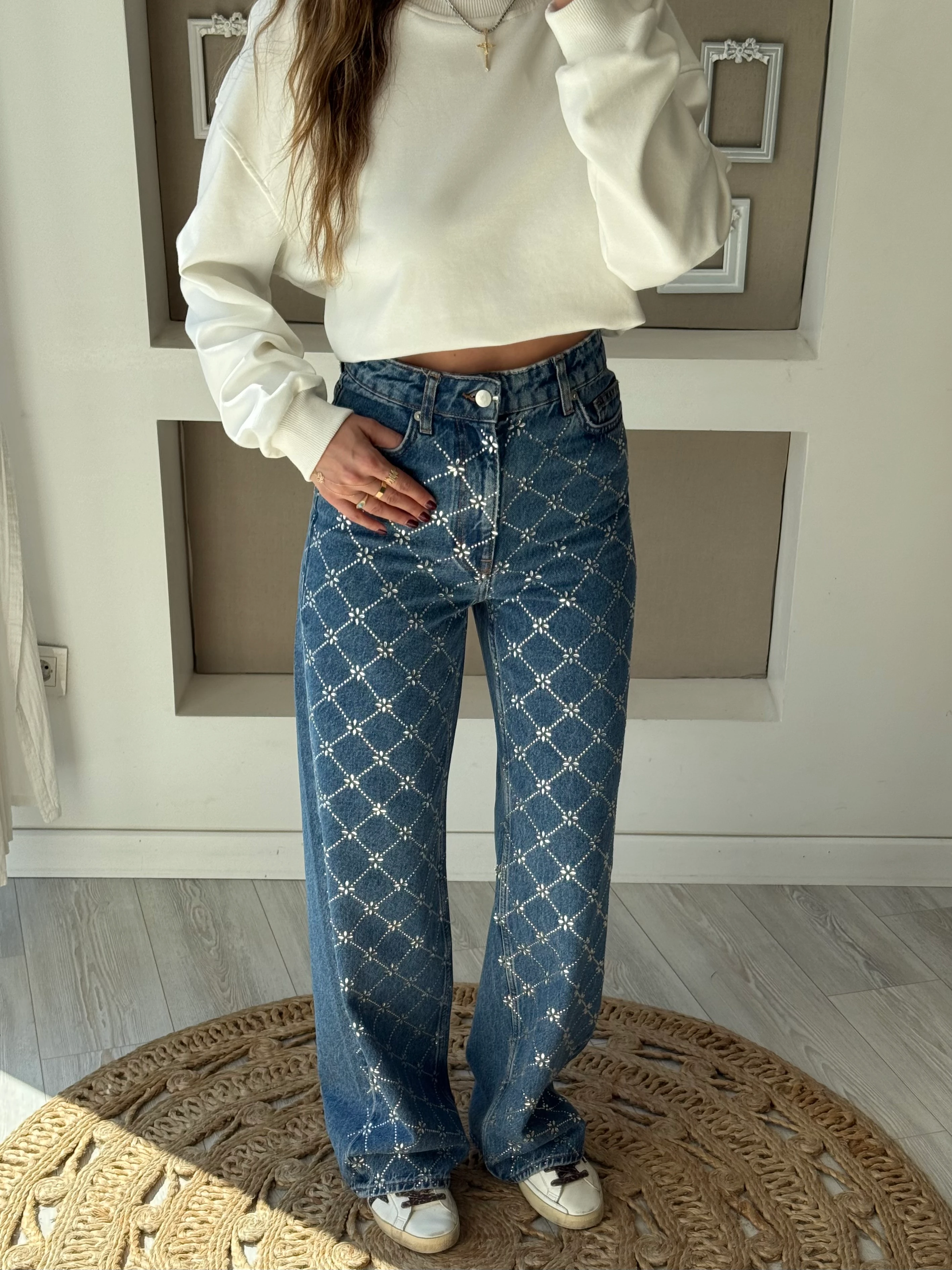 Orjinal Marka Taşlı Palazzo Jean