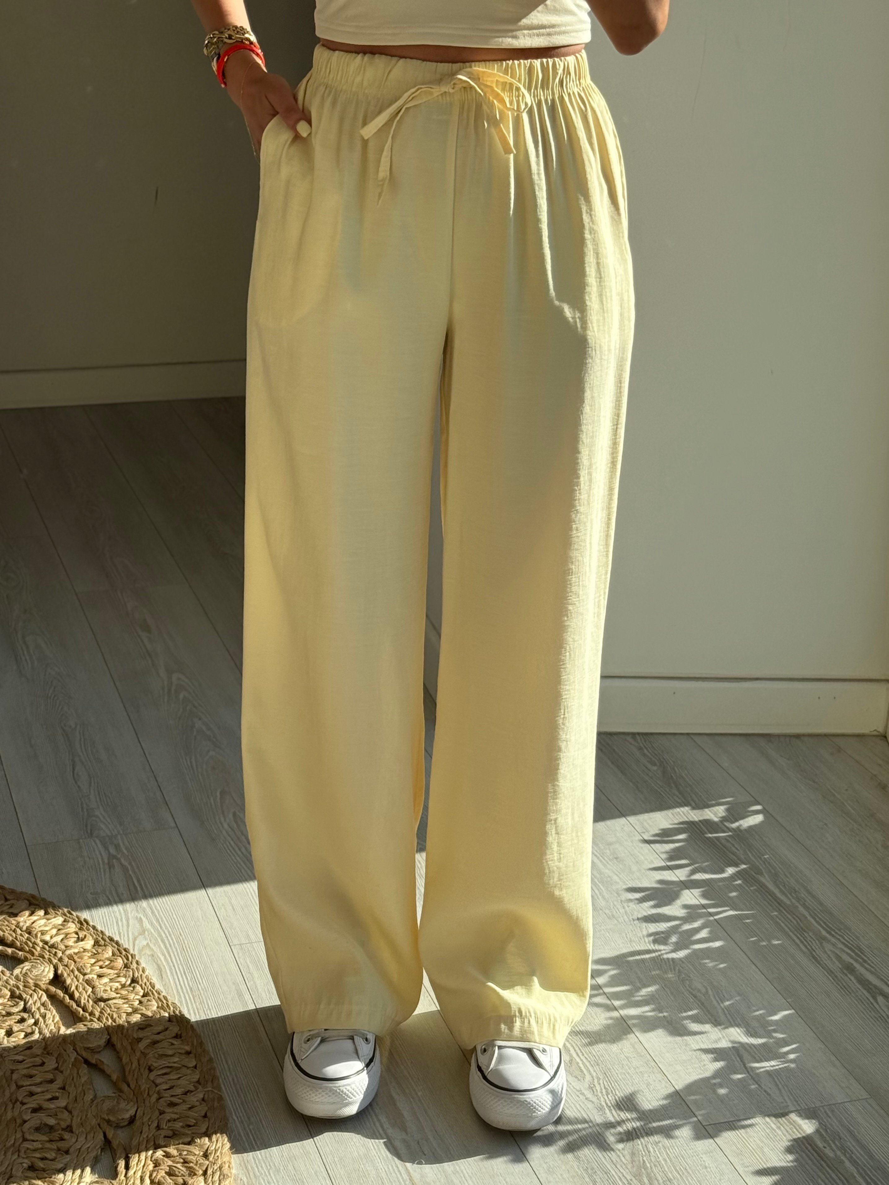 Beli Lastikli Tensel Bol Pantolon - sarı
