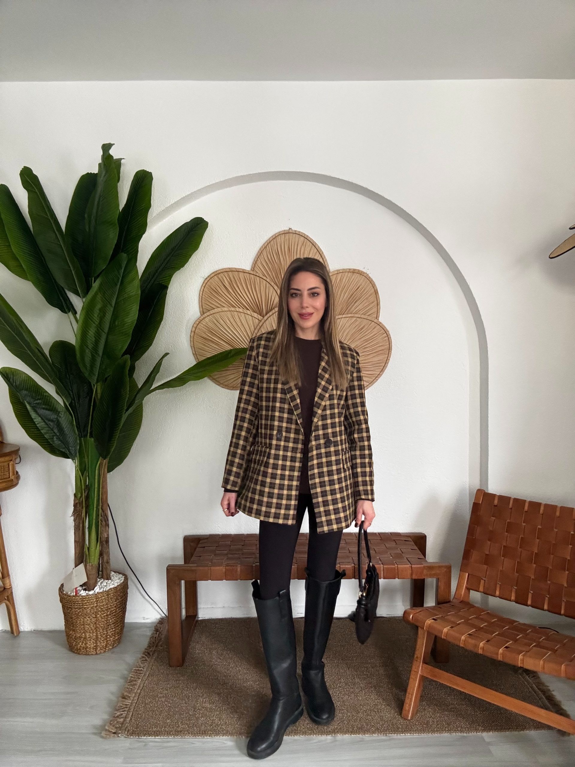 Ekose Desen Blazer Ceket