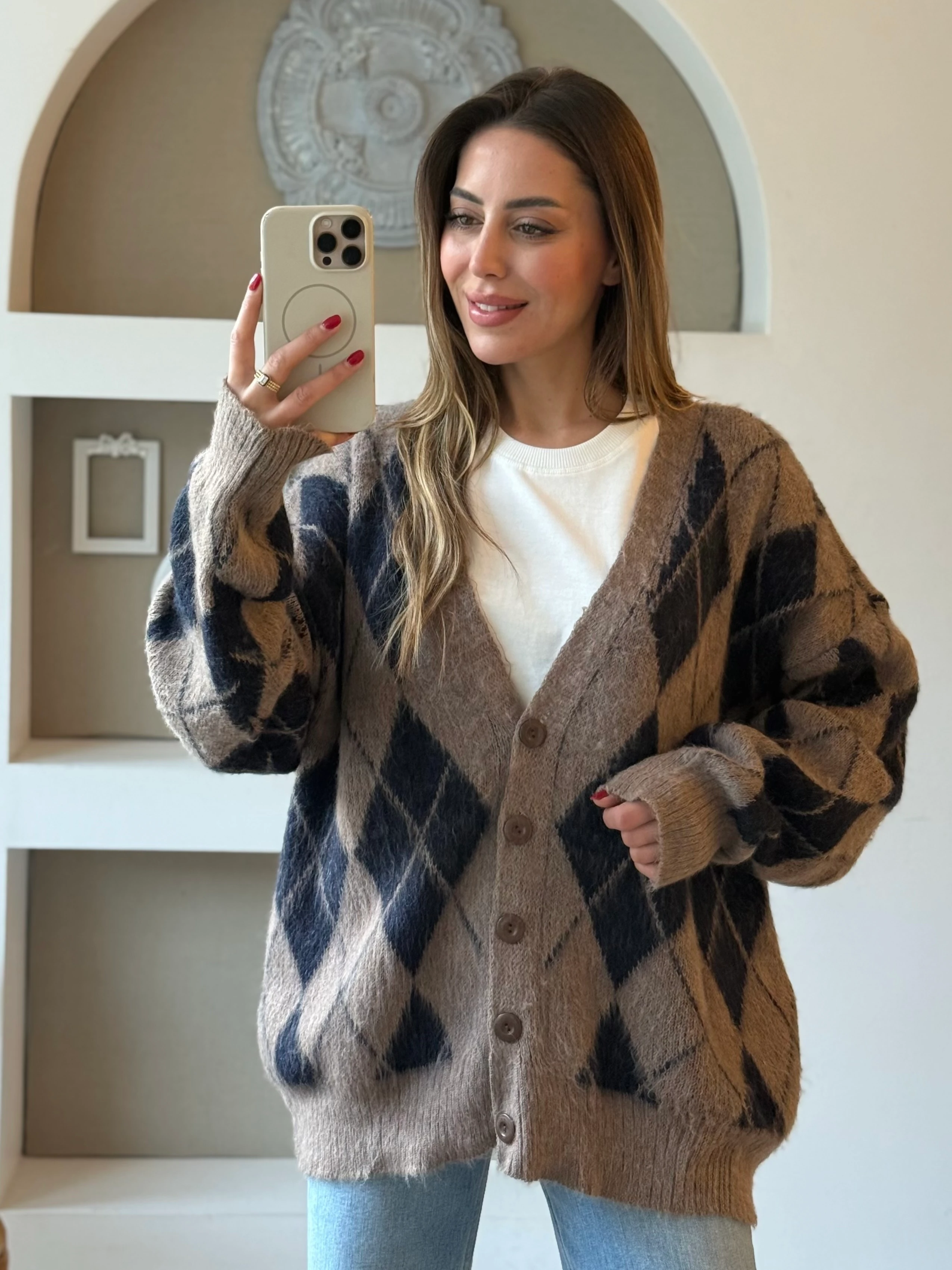 Baklava Desen Hırka - Vizon