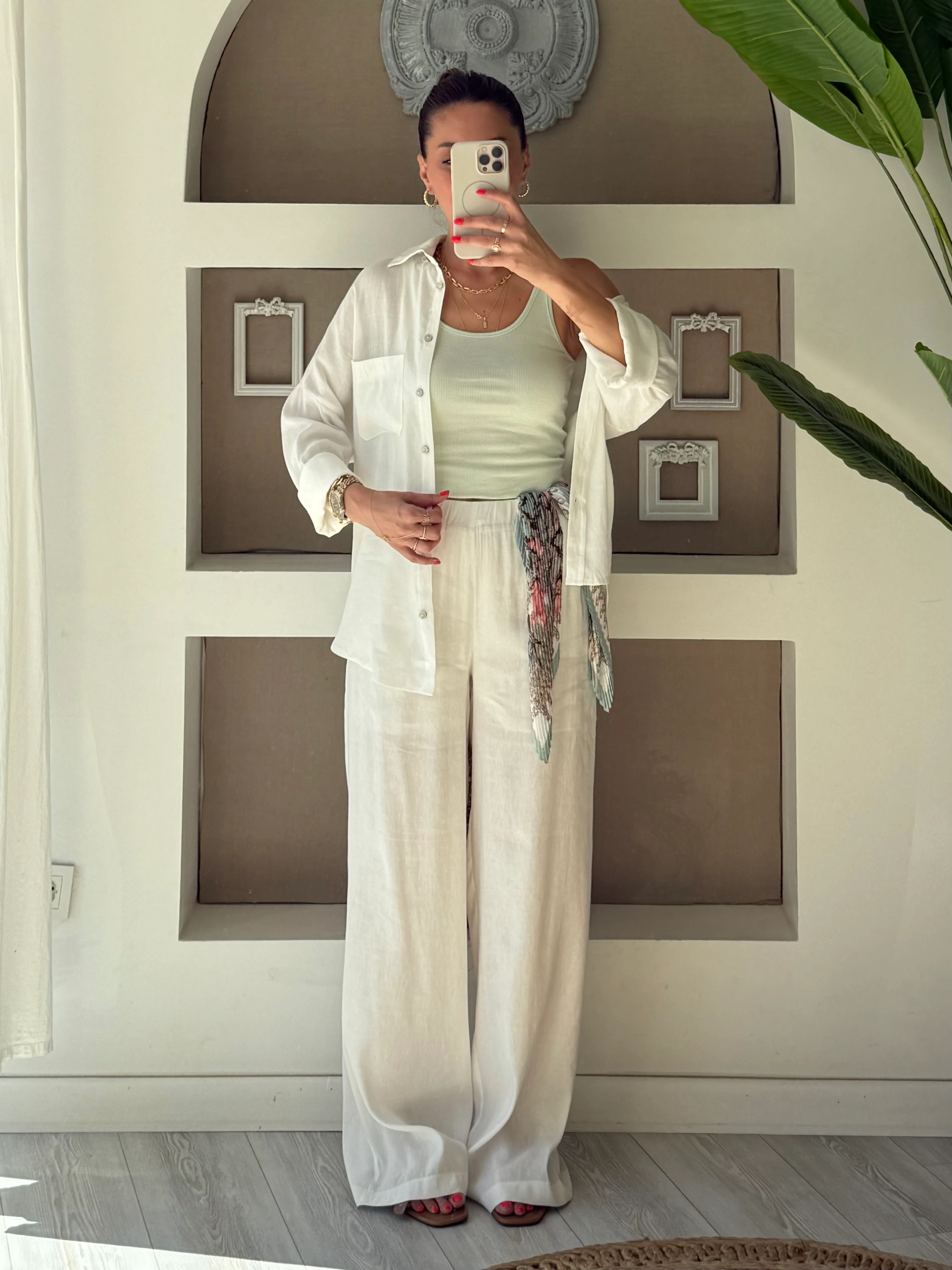 Beyaz Renk Keten Takım