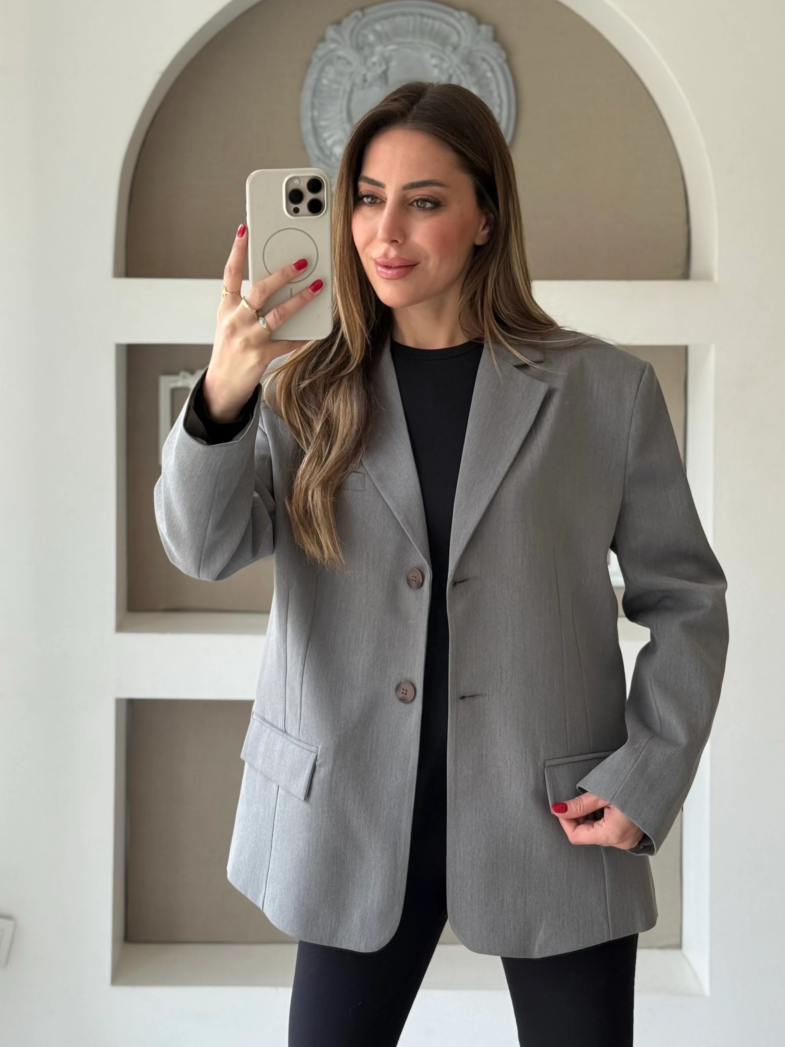 Oversize Gri Renk Blazer Ceket