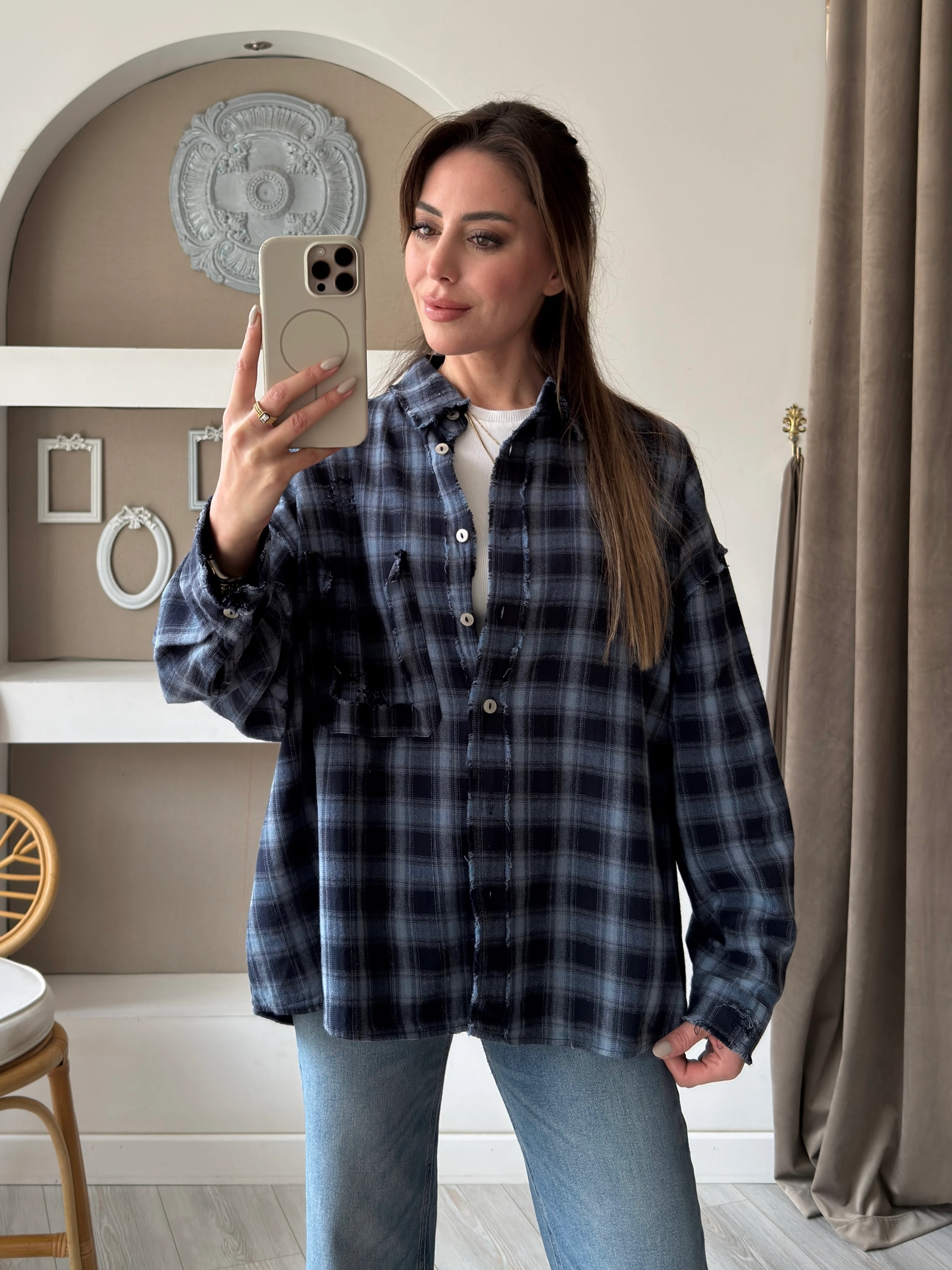 Pis Dikiş Detaylı Ekose Gömlek 