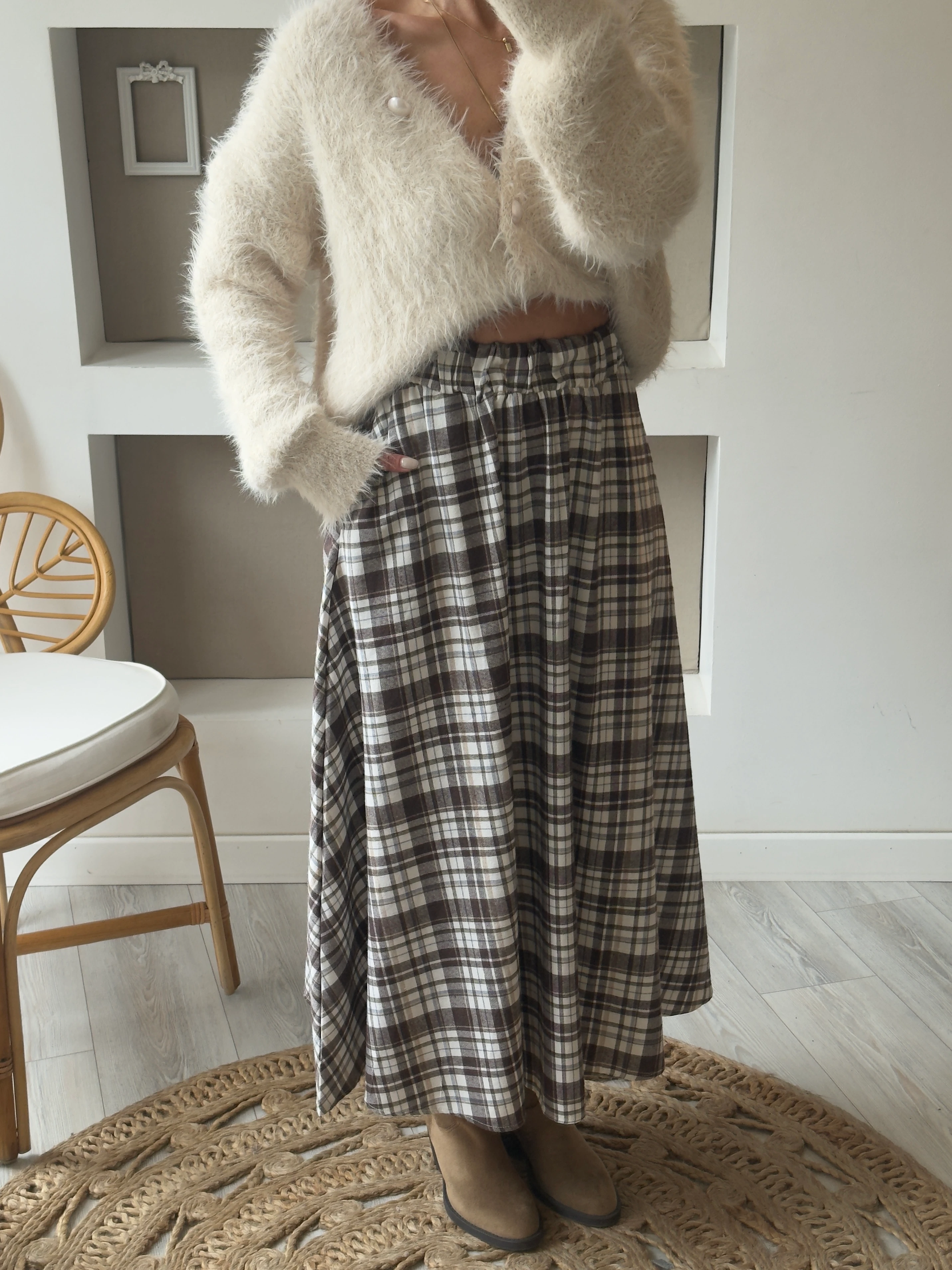 Ekose Etek  - Kahverengi