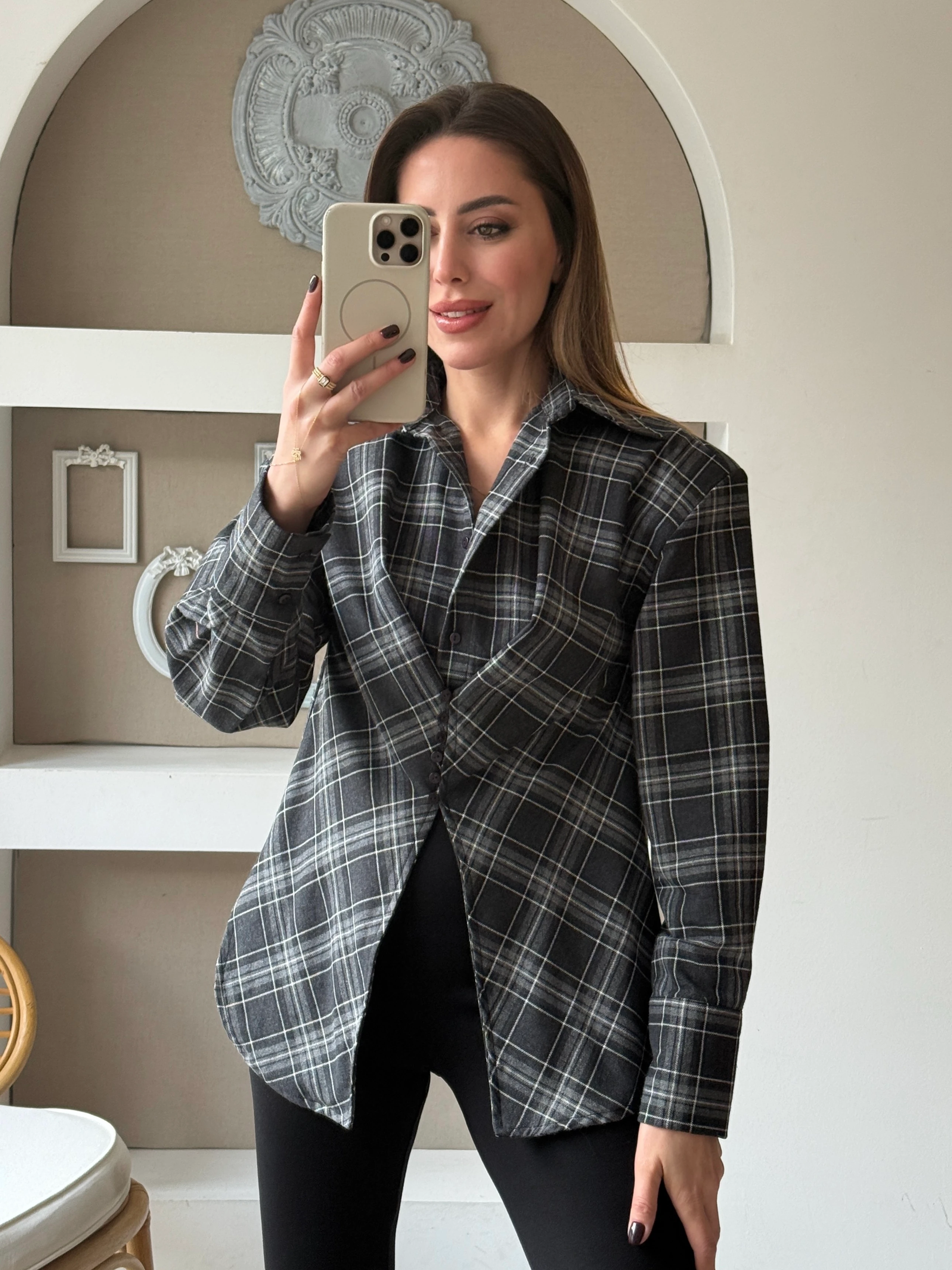 Tasarım Ekose Gömlek - Siyah