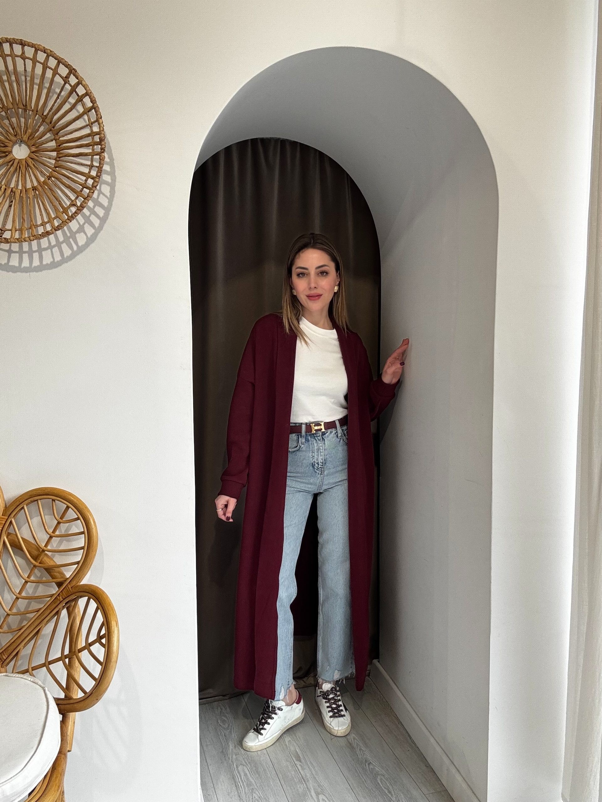 Bordo Renk Maxi Boy Hırka