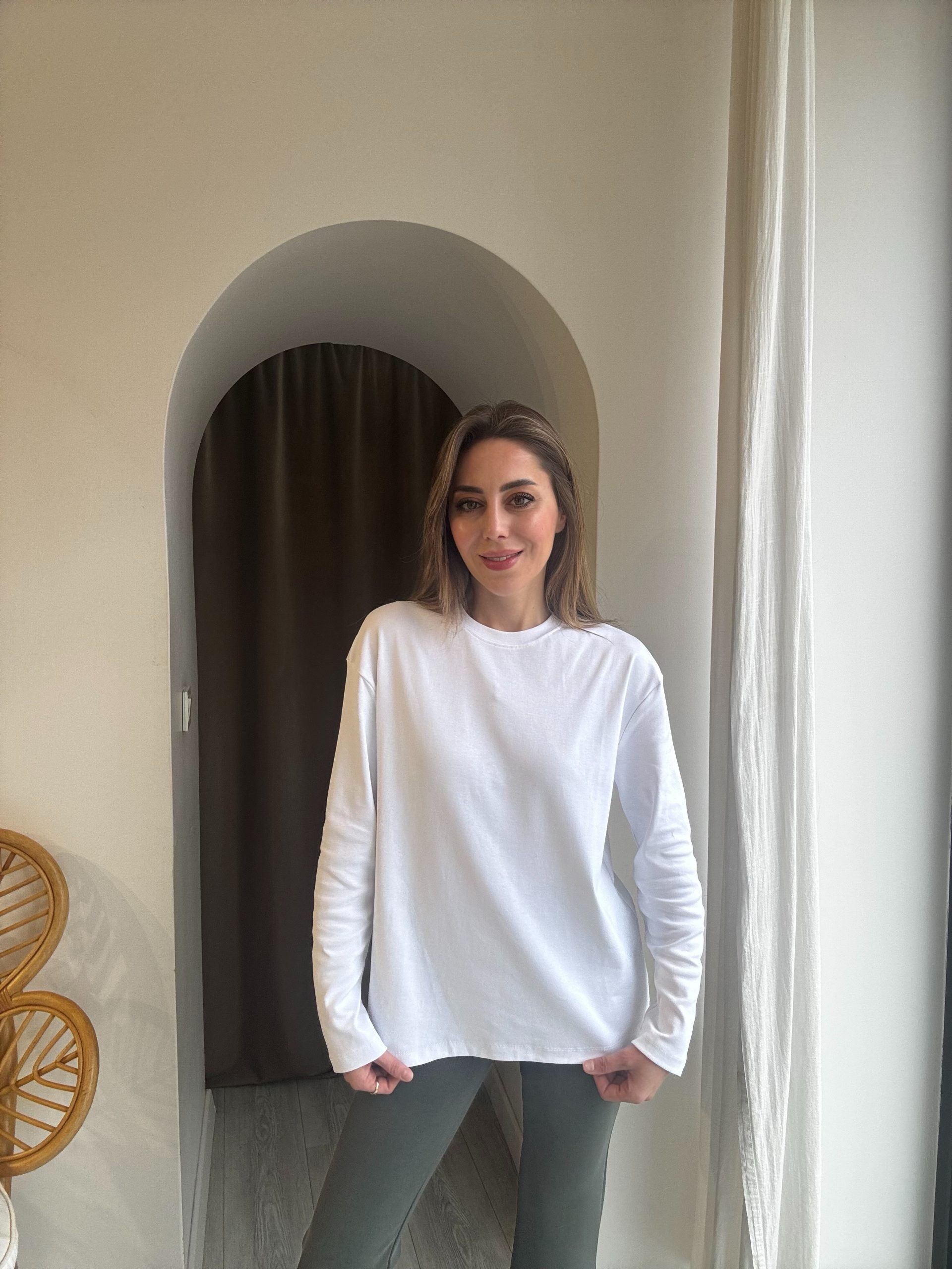 Beyaz Uzun Kollu Basic Tshirt
