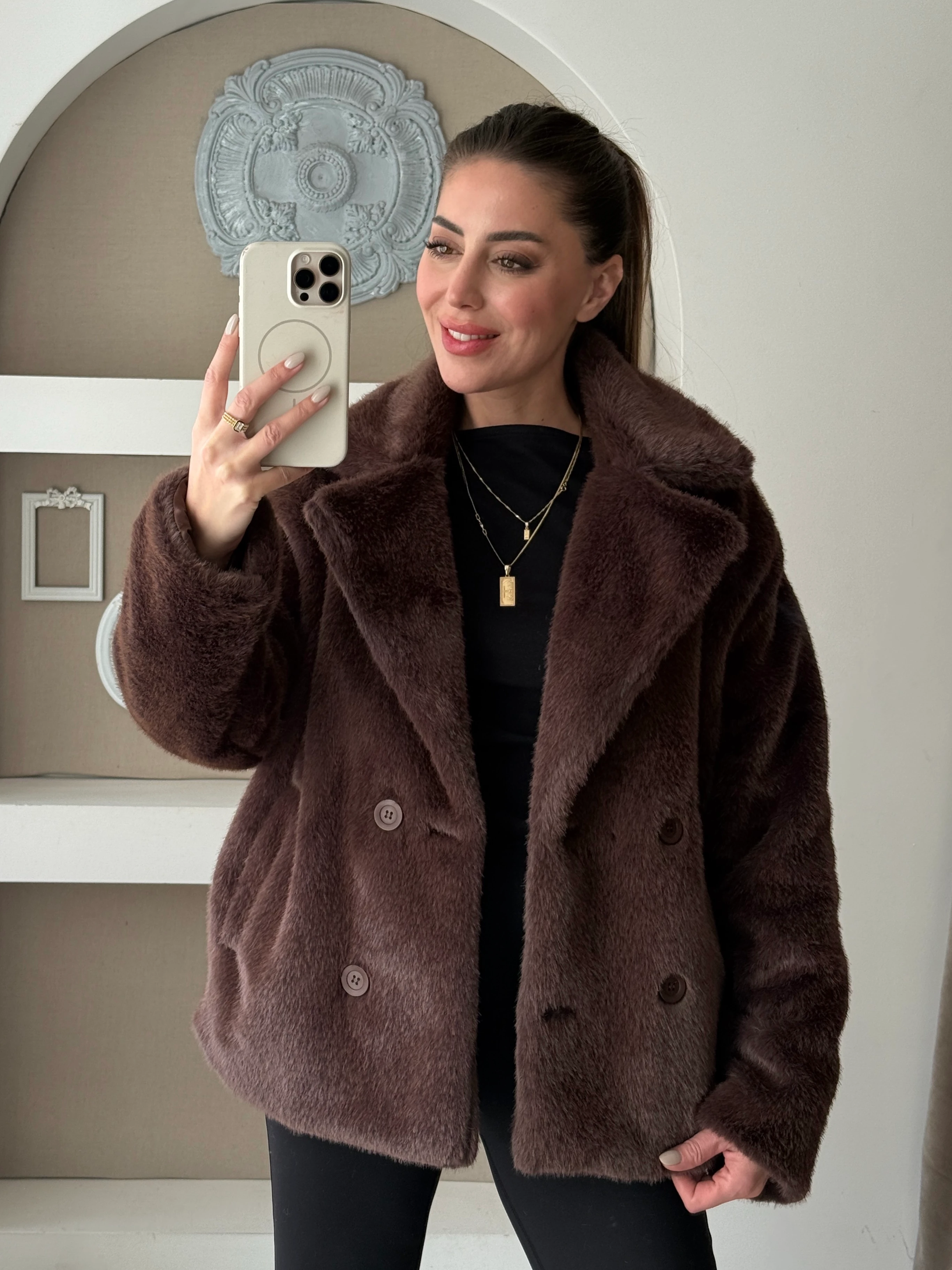 Premium Kürk Ceket - Kahverengi