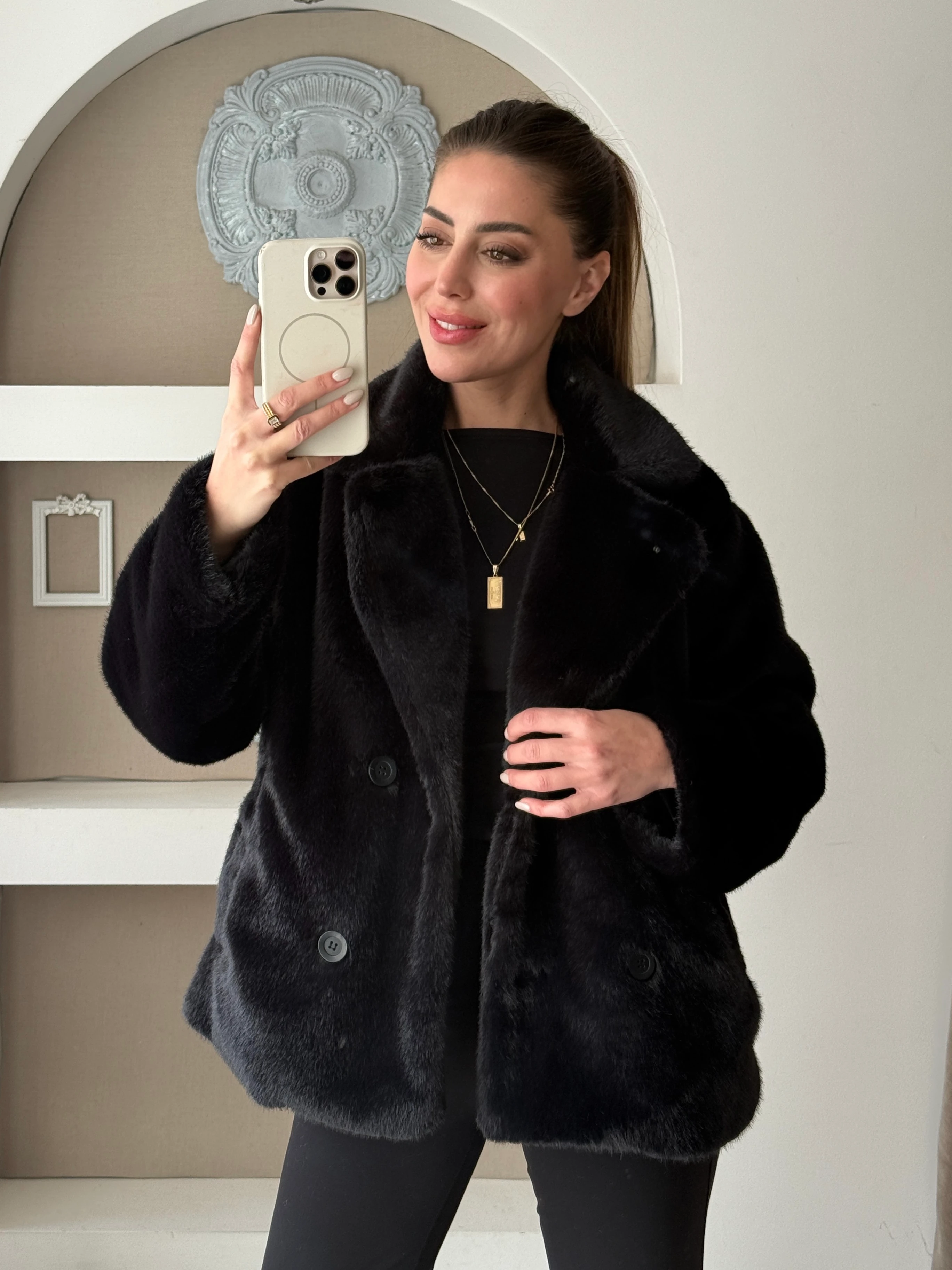 Premium Kürk Ceket - Siyah