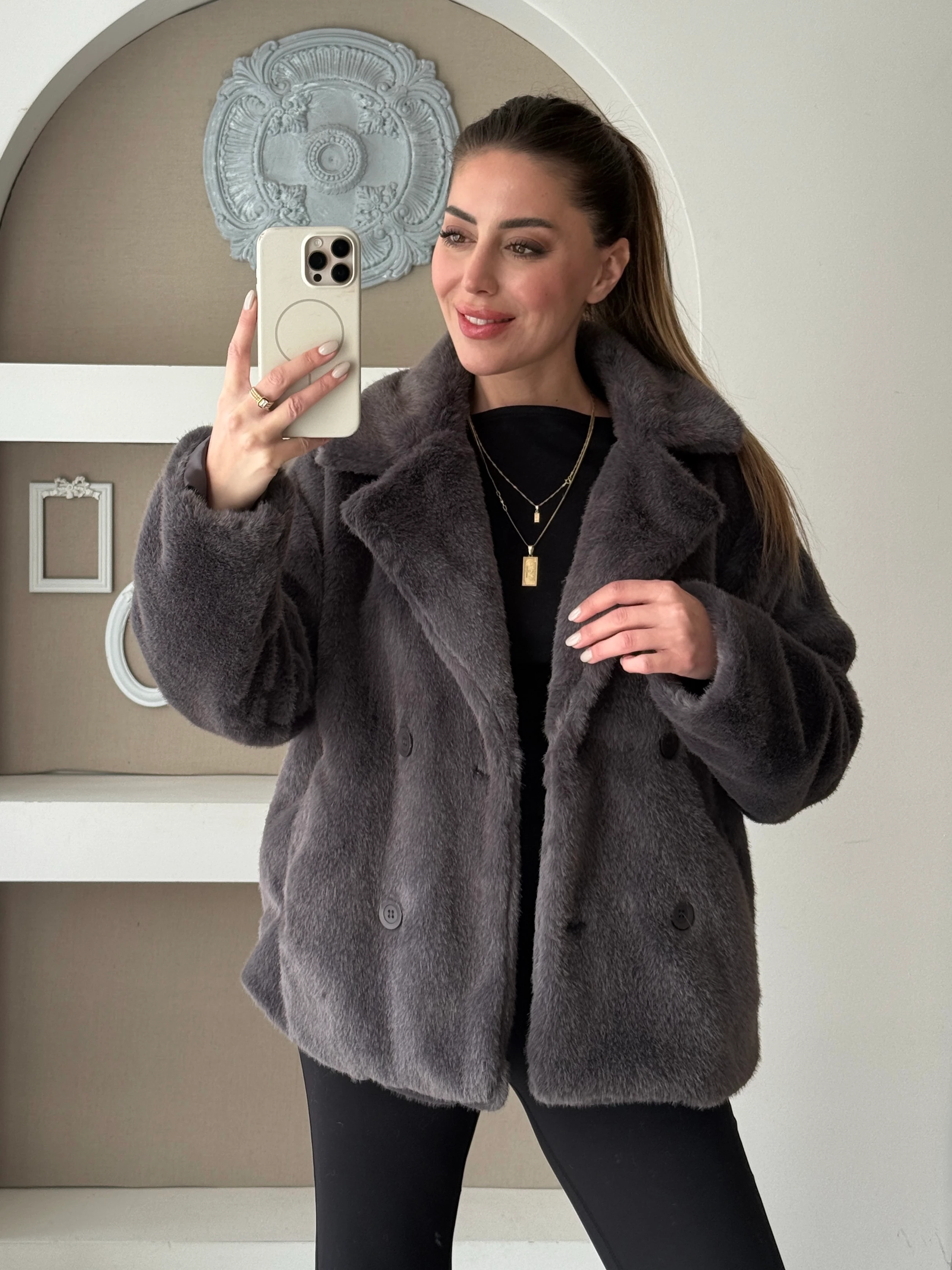 Premium Kürk Ceket - Gri