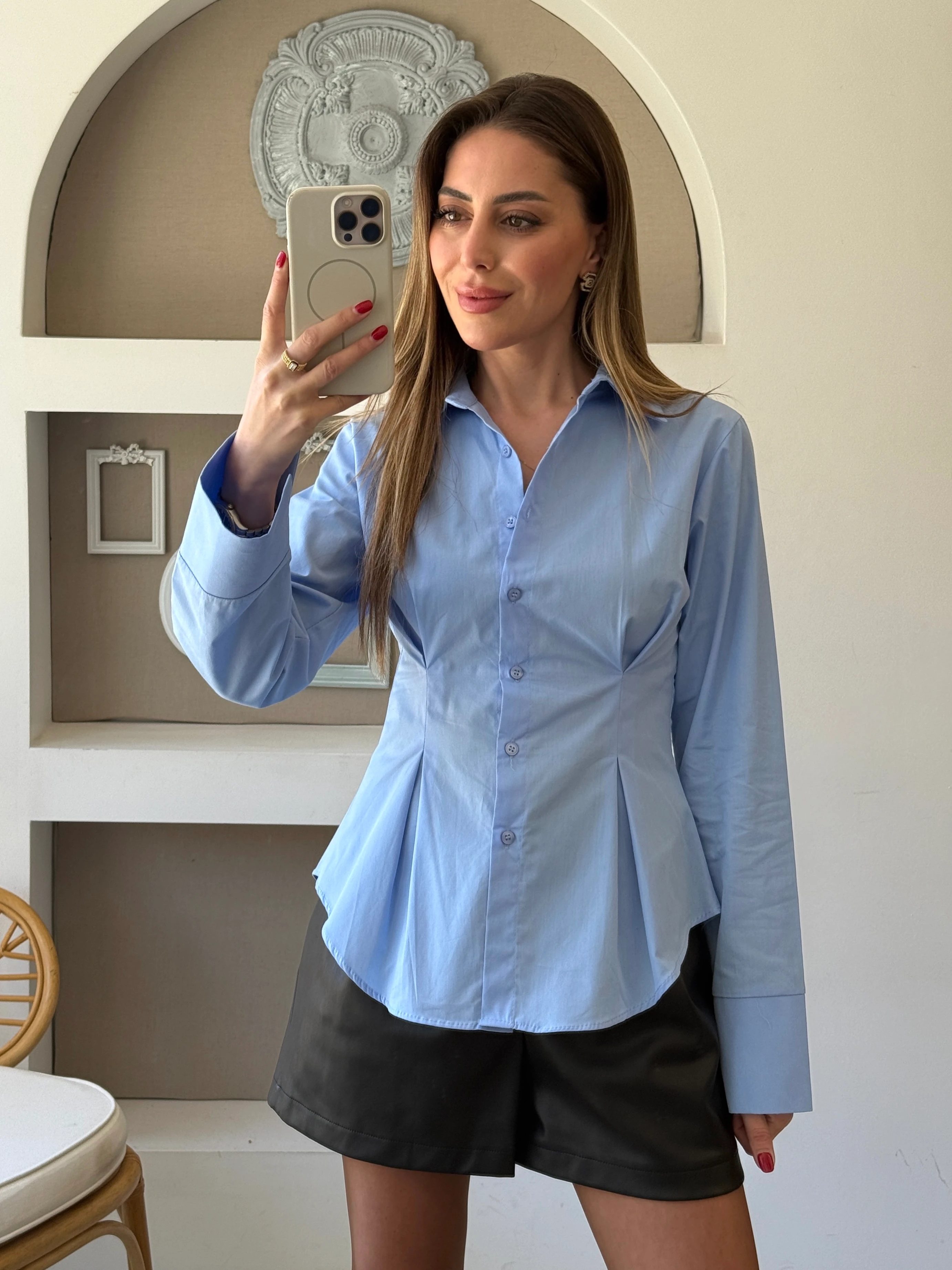 Pilili Poplin Gömlek - Mavi