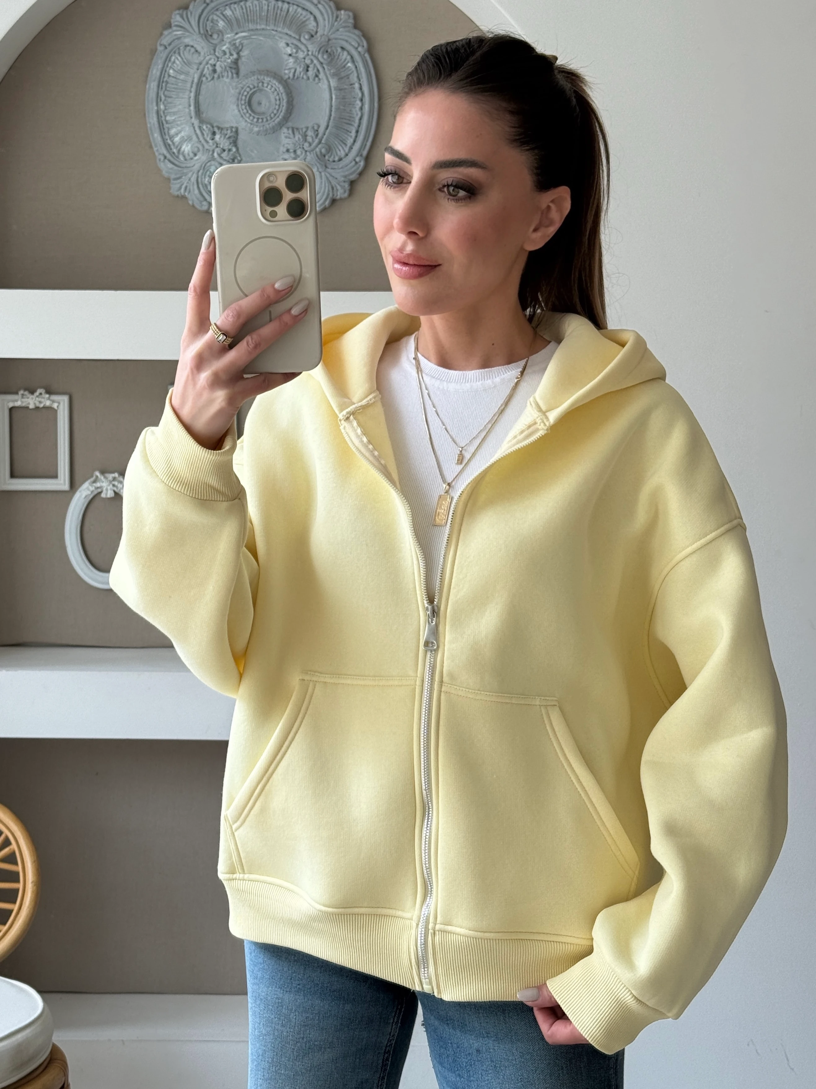 Fermuarlı Sweatshirt  - sarı