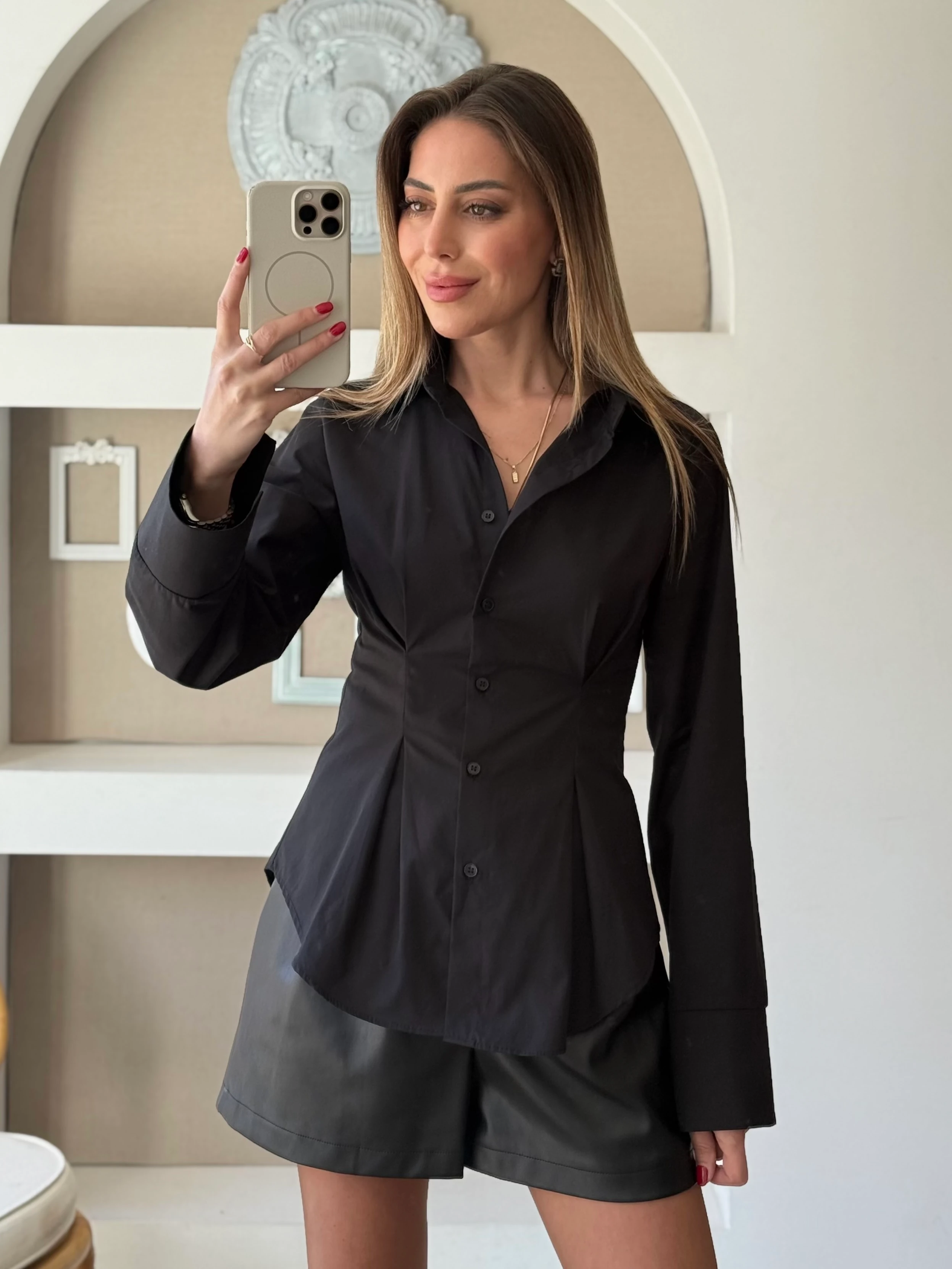 Pilili Poplin Gömlek - Siyah