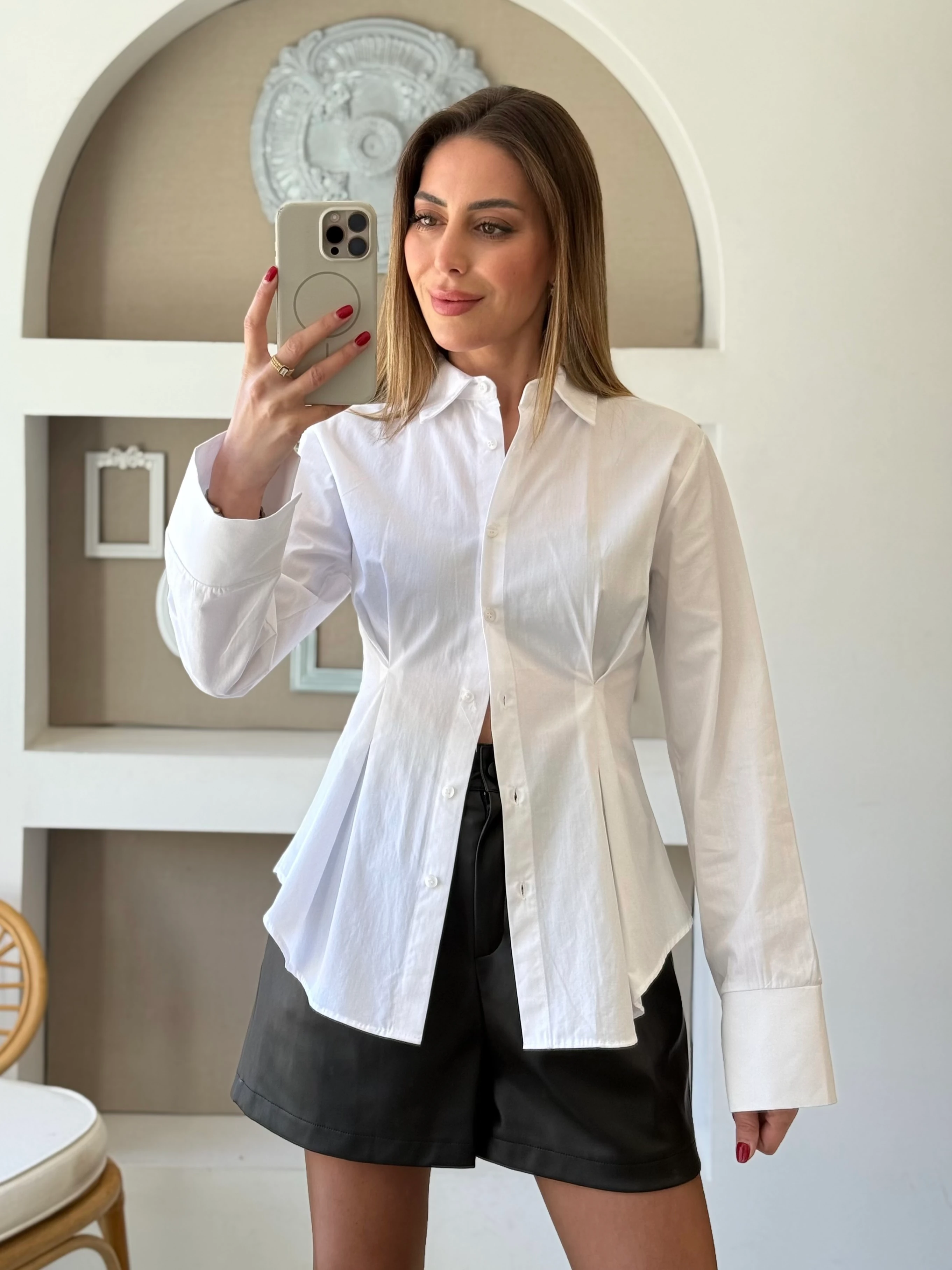 Pilili Poplin Gömlek - Beyaz