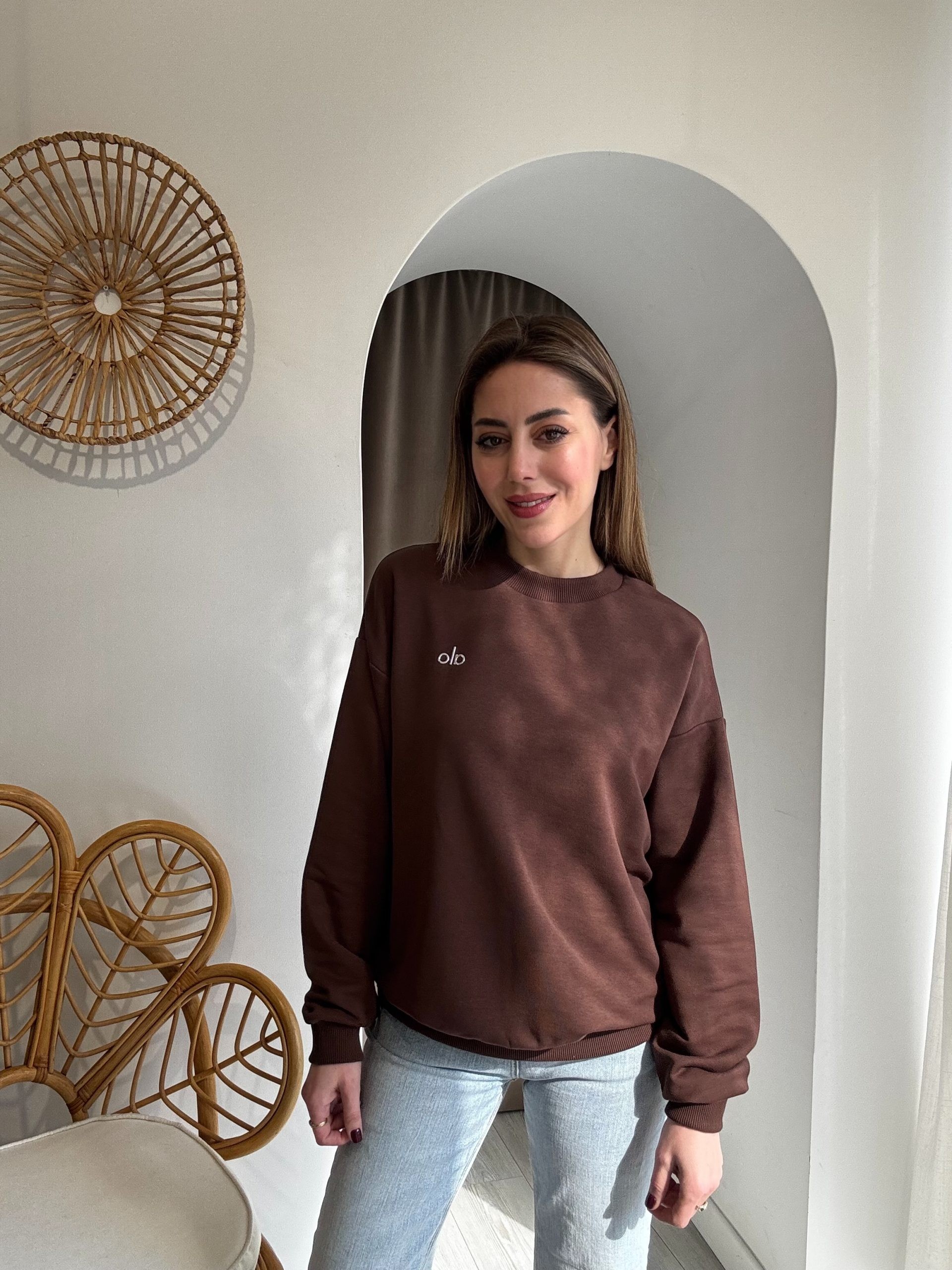 Alo Detaylı Kahverengi Sweatshirt