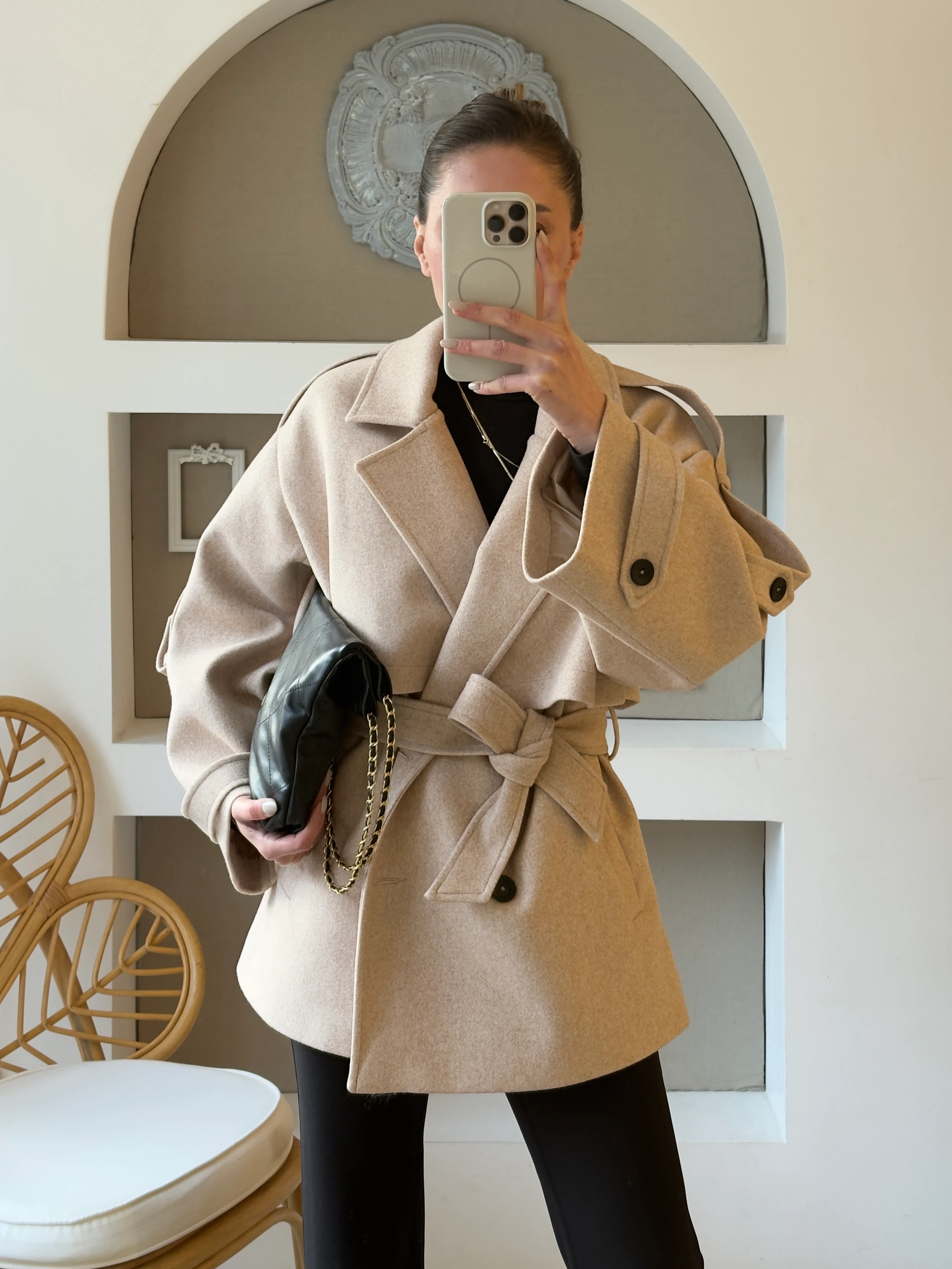 Kısa Kaşe Kaban - Bej