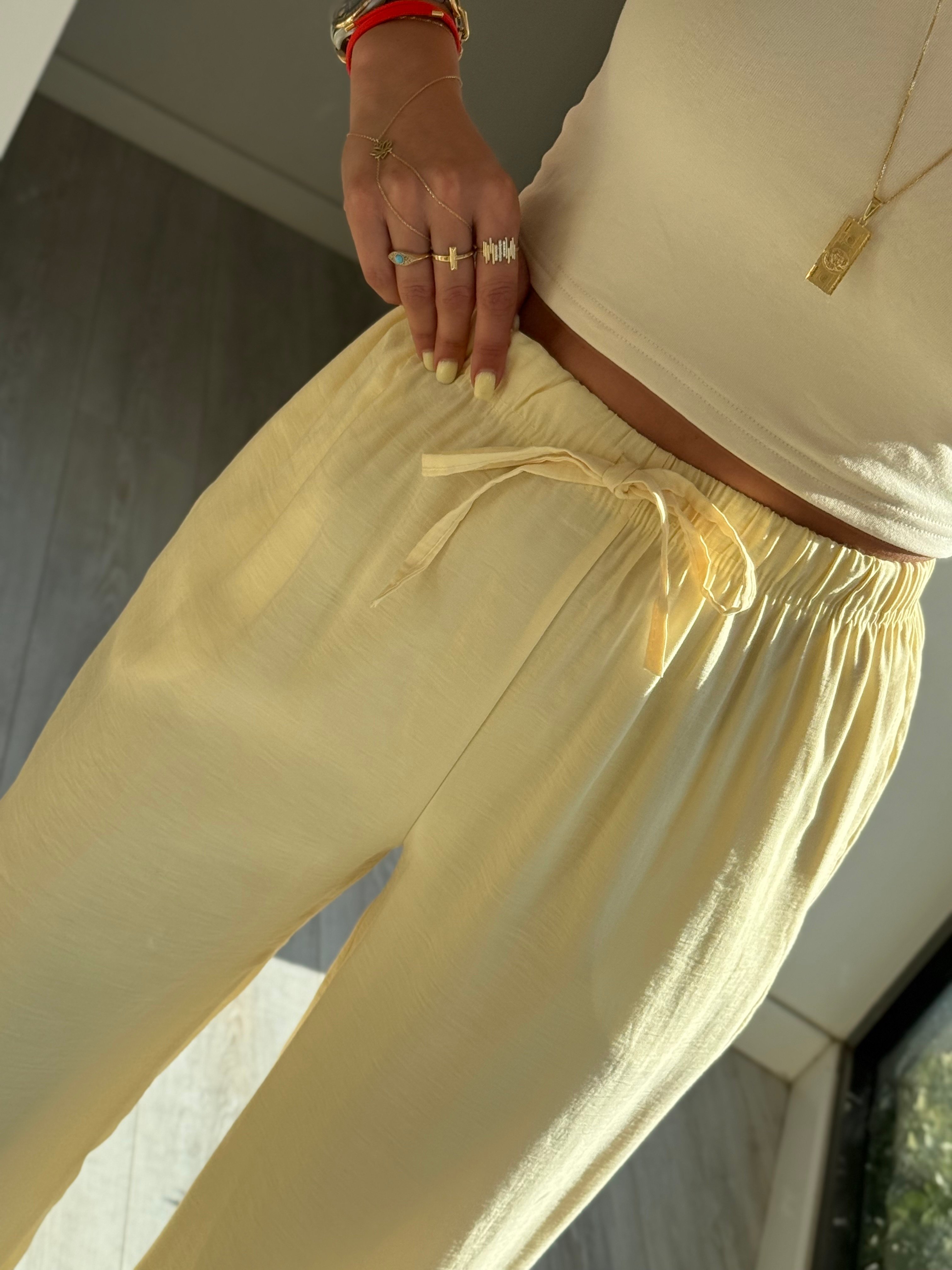 Beli Lastikli Tensel Bol Pantolon