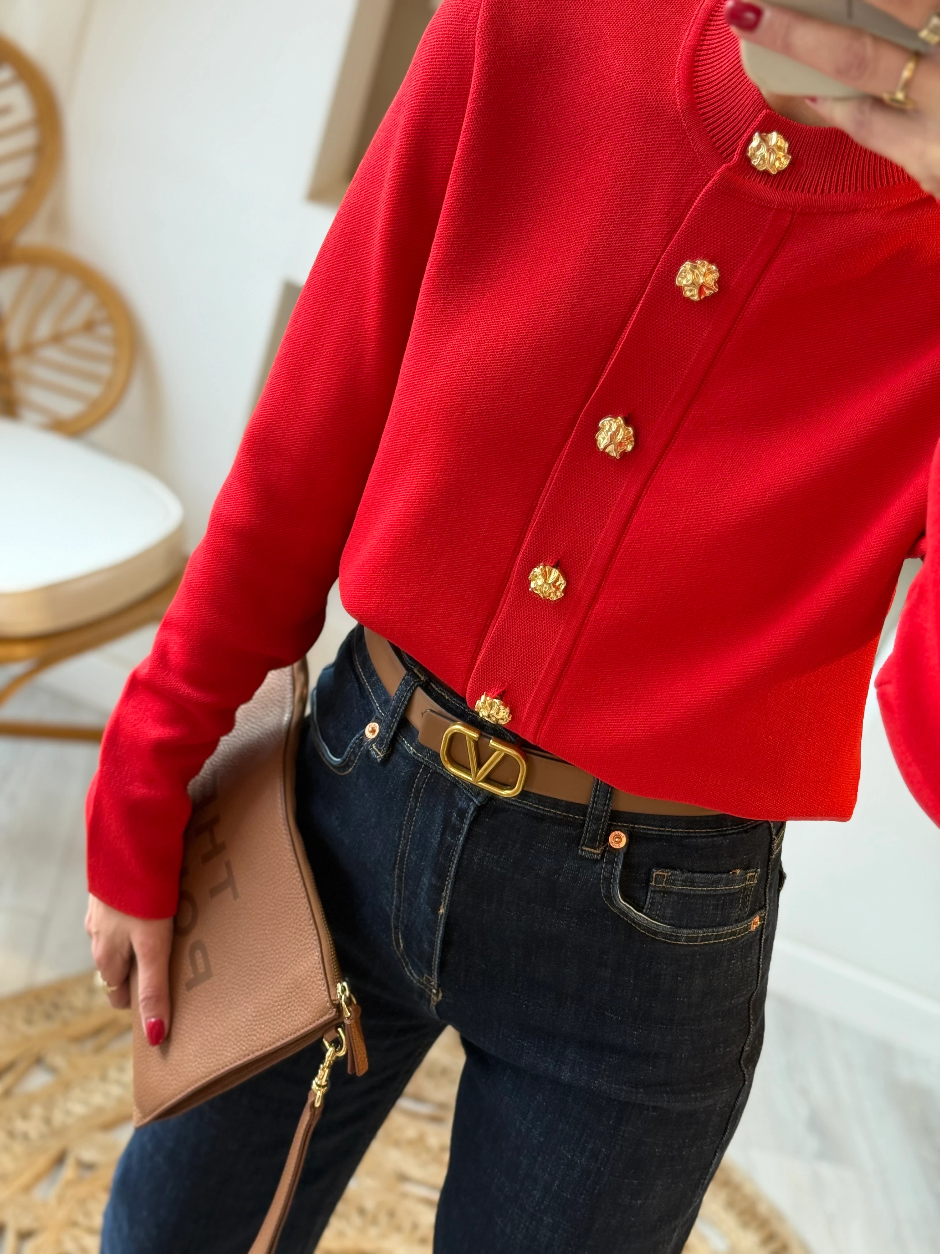 Gold Düğme Detaylı Çelik Örme Hırka